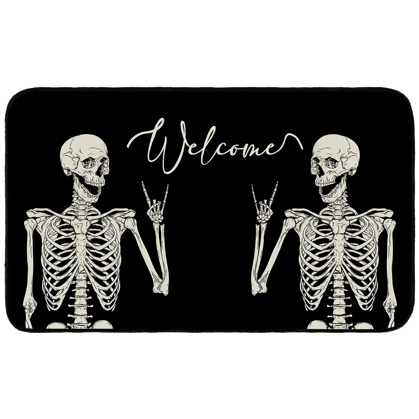 SANHUDSDHalloween Door Mat Horror Skull Welcome Mat Scary Entry Rug Non-Slip Welcome Door Mat Indoor Outdoor Entrance Rug Halloween Party Decor 17 X 29 Inch