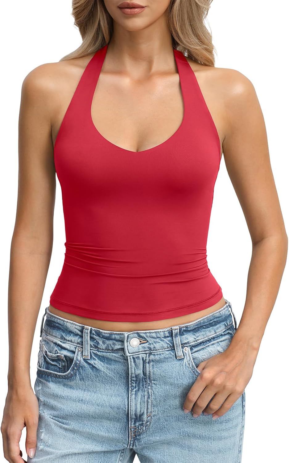 Womens Double Lined Halter Tank Tops Backless V Neck Sleeveless Shirts Sexy Going Out Tops Summer Trendy 2026 - Image 3