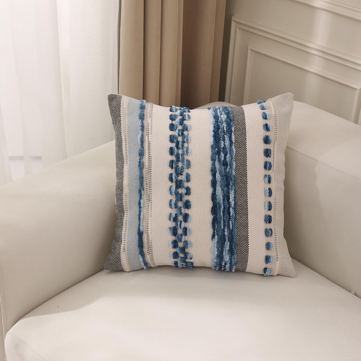 2 Pcs Boho Striped Throw Pillow Covers Square Pillow Cases, 18x18 Inch