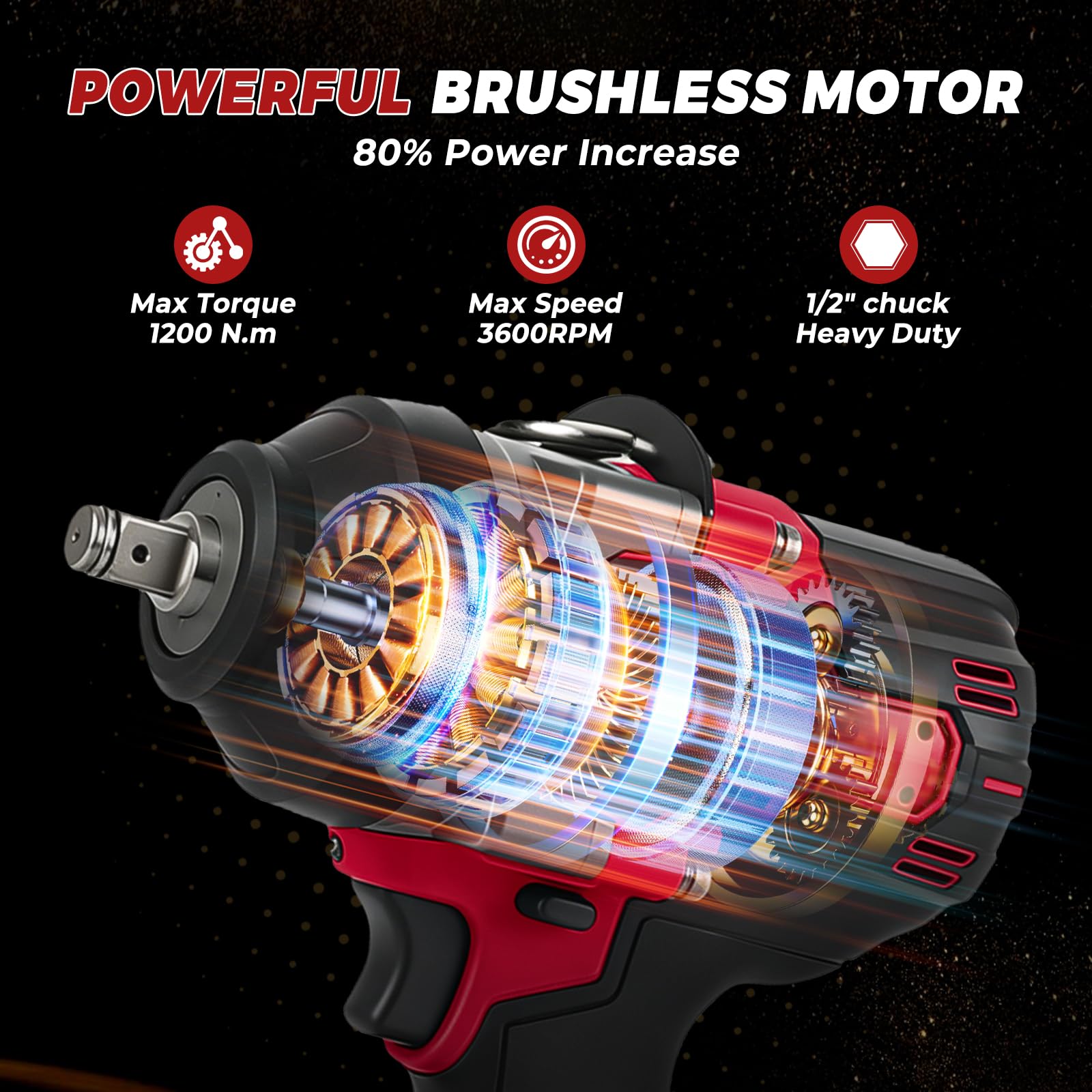 Llave de impacto inalámbrica para Milwaukee 18 V, 1200 N·m (900 pies-libras) 1/2 pulgada sin escobillas de alto par de fuerza, destornillador de impacto eléctrico con 5 modos de velocidad, 5 enchufes