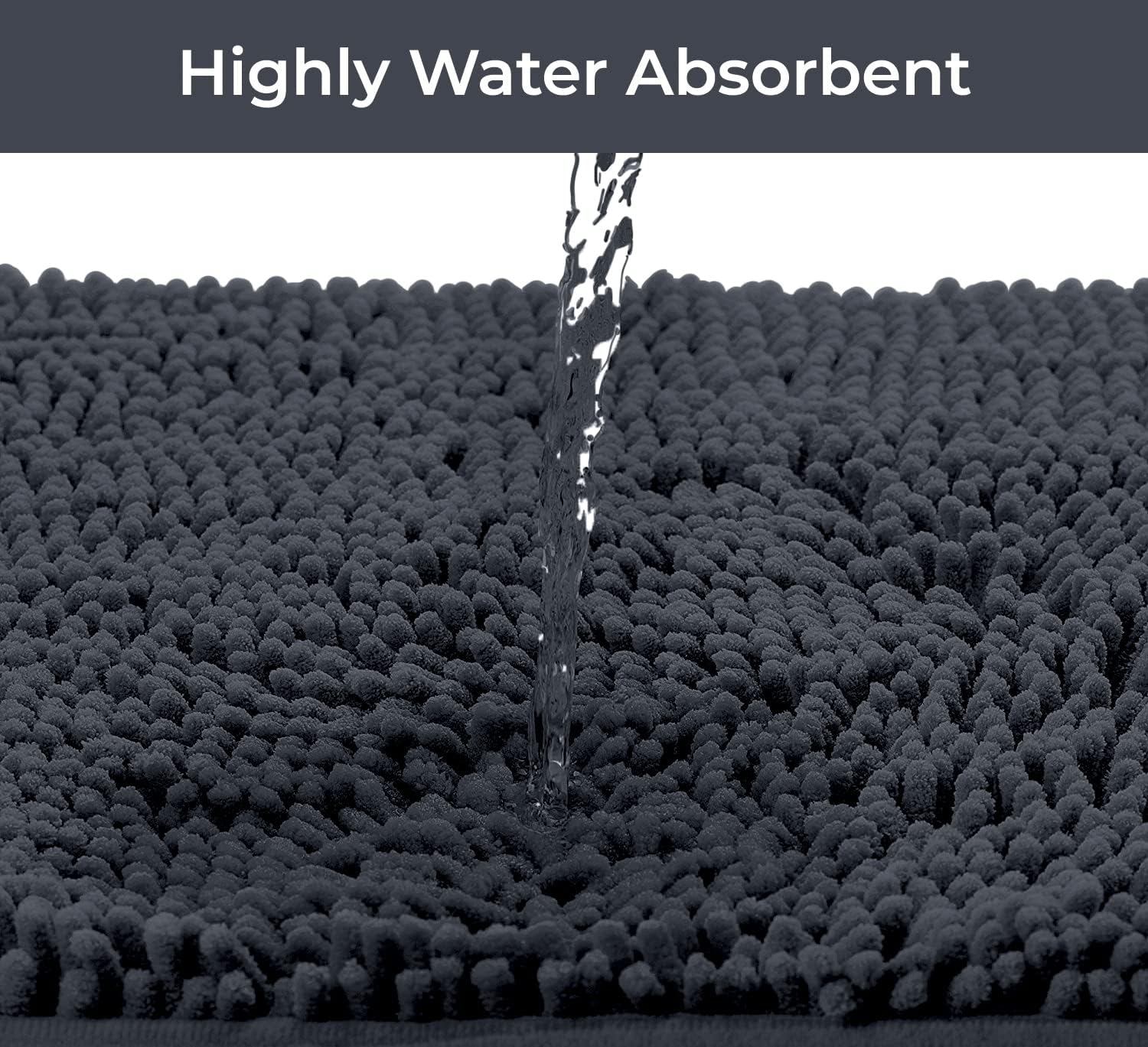 LuxUrux Charcoal Chic Bathroom Ensemble: Shaggy Absorbent Bath Mat, U-Shaped Contoured Rug, and Plush Toilet Lid Cover Set