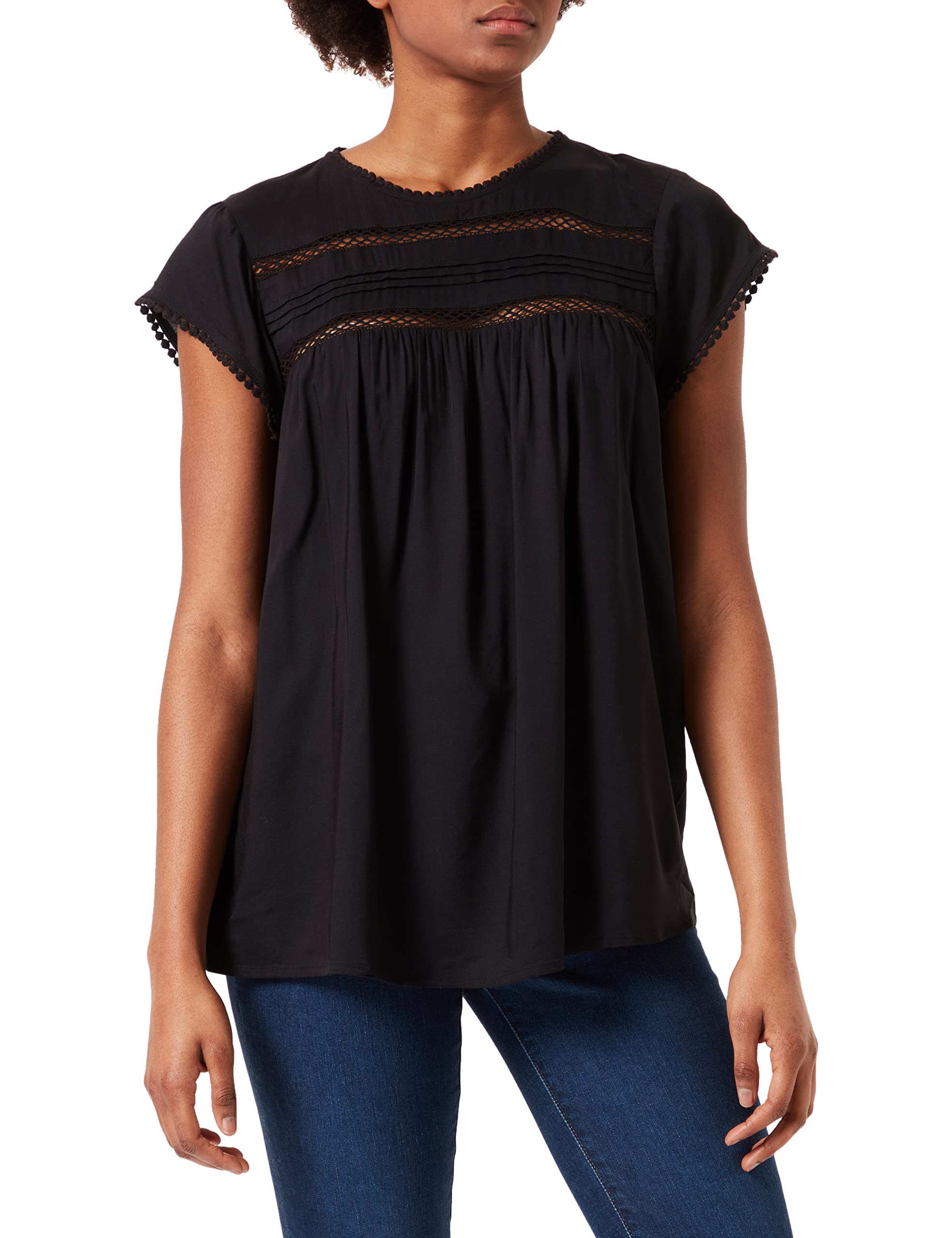 Vero Moda Women's Vmdebbie Pleat S/L Top Ga Noos, Black, M