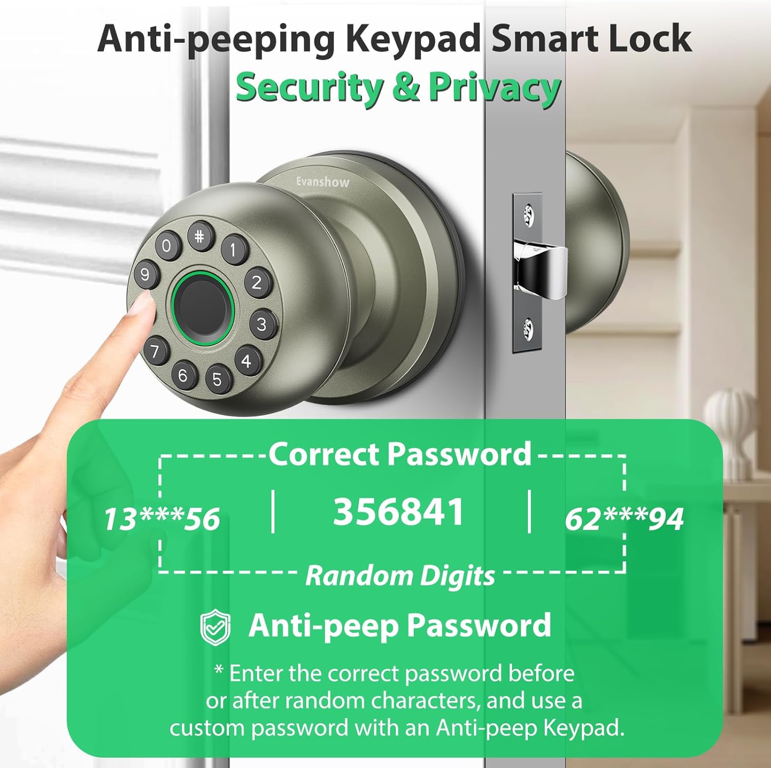 Smart Door Knob Fingerprint Door Lock 4-in-1 Keyless Entry (Fingerprint/App/Code/Key) with Auto-Lock Easy Install for Home/Bedroom/Office-Silver