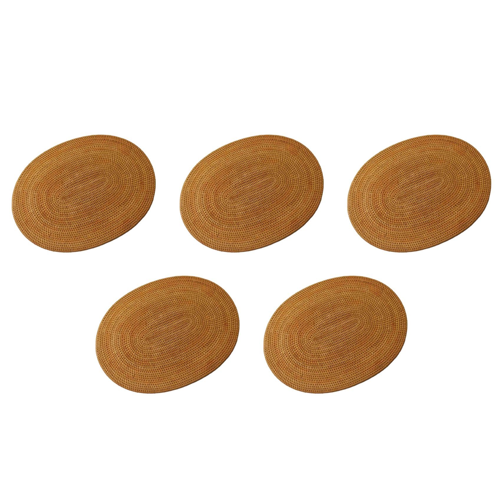 Hndhbfgrt 5X Rattan Woven Placemats Oval Round Table Mats Non Slip Heat Place Mat Natural Multipurpose Placemat 30X40cm