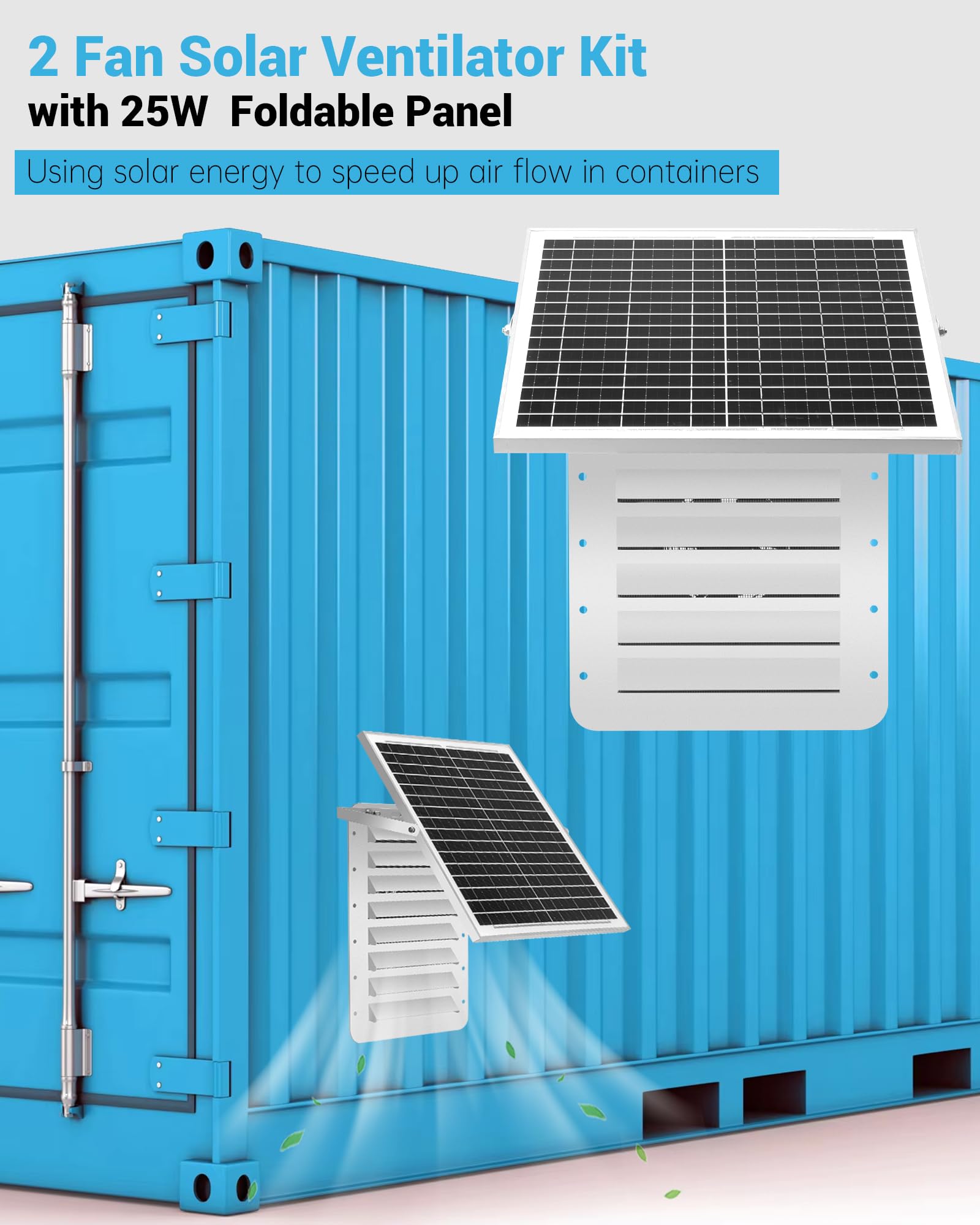 Kit di ventilazione solare per container da spedizione, con pannello pieghevole da 25 W e termostato, a prova di pioggia e grandine, adatto per case container, uffici,