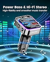 Vista 3 de LENCENT Bluetooth 5.3 Transmisor FM Adaptador de coche 48W (PD30W y QC18W) Cargador rápido, interruptor de luz, receptor de audio de sonido de bajo