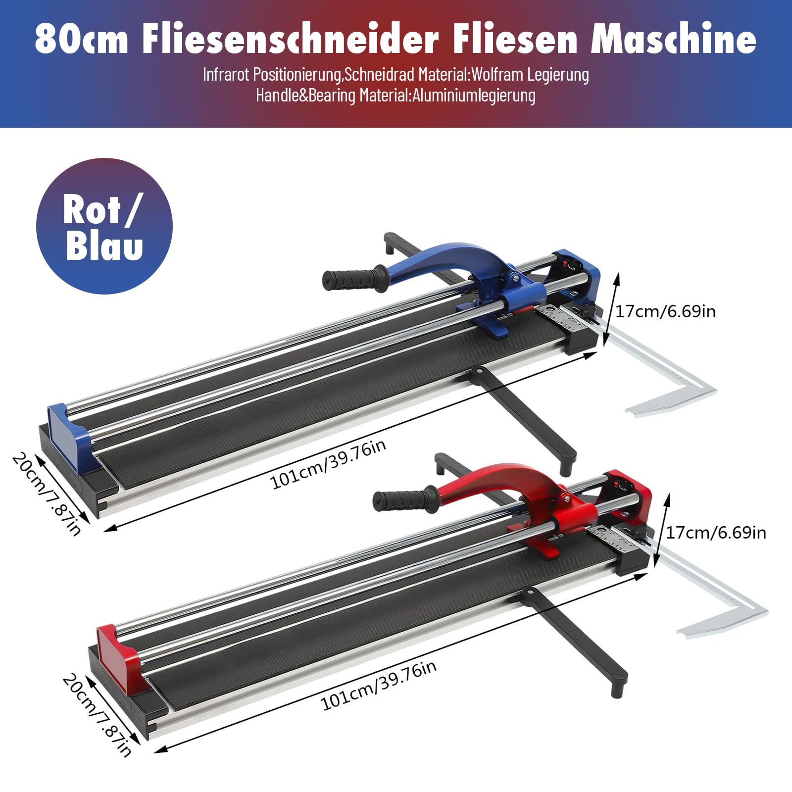 Cortador manual de azulejos de 800 mm de longitud de corte – Cortador de azulejos para azulejos de pared y suelo – con láser de precisión y doble riel – Rueda de corte de carburo de tungsteno máx. 15