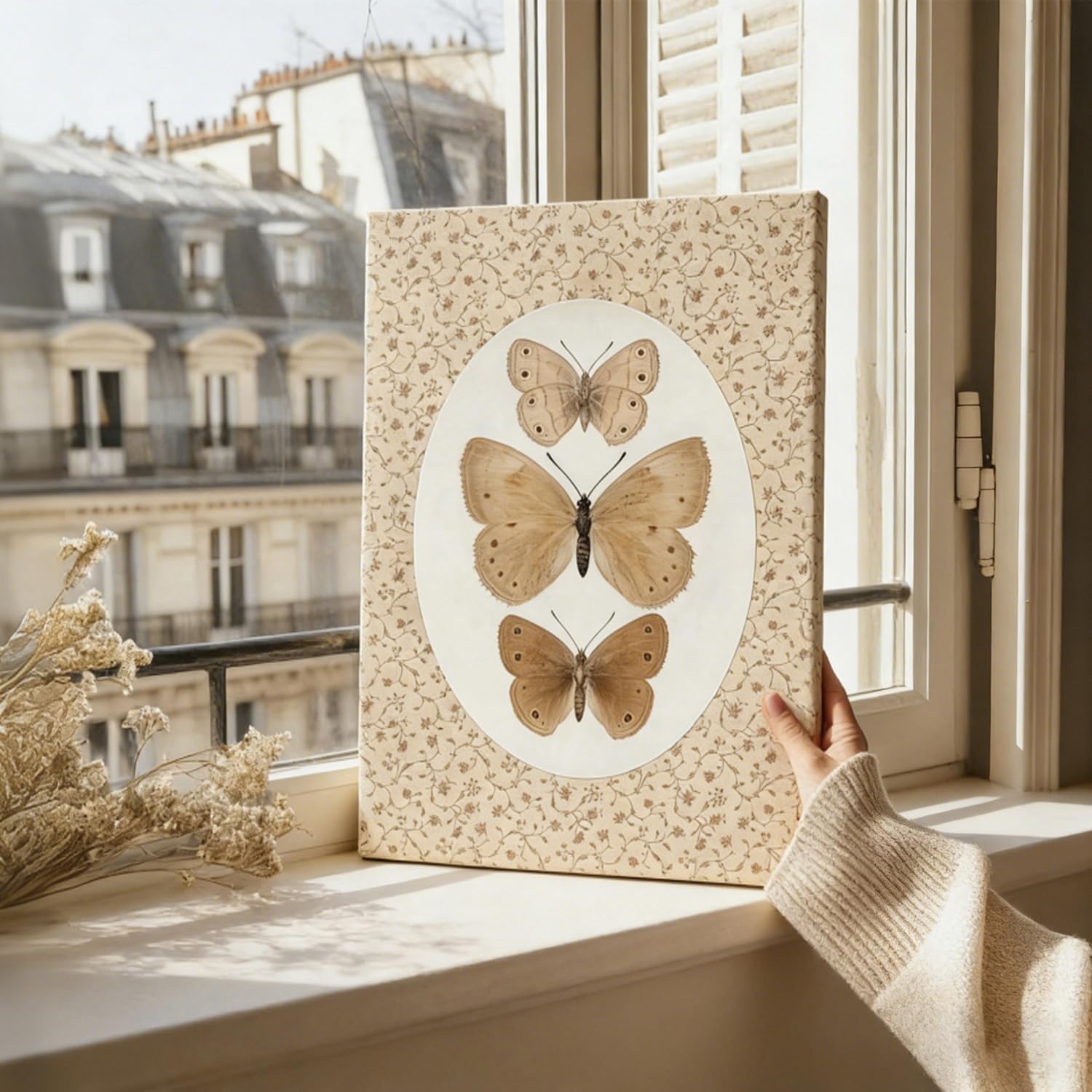 Kdyudo 2 pcs Vintage Butterfly Canvas Framed Wall Art Insect Farmhouse Art Poster Retro Atmosphere Cottage Sail Painting Pictures Country Style Suitable for Kitchen Living Room Wall Decor 12x16 inch