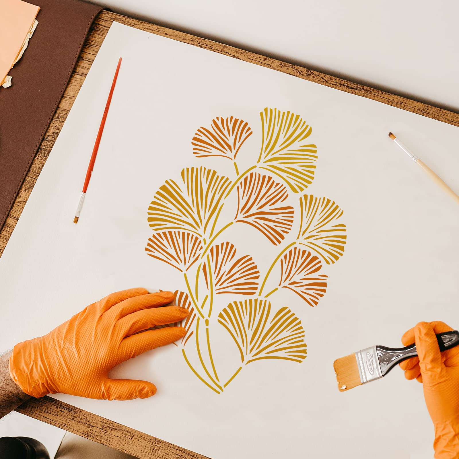 FINGERINSPIRE Stencil a forma di foglia di ginkgo, 29,7 x 21 cm, in plastica, per legno, pavimenti, pareti e piastrelle, riutilizzabile, con foglie di gingko