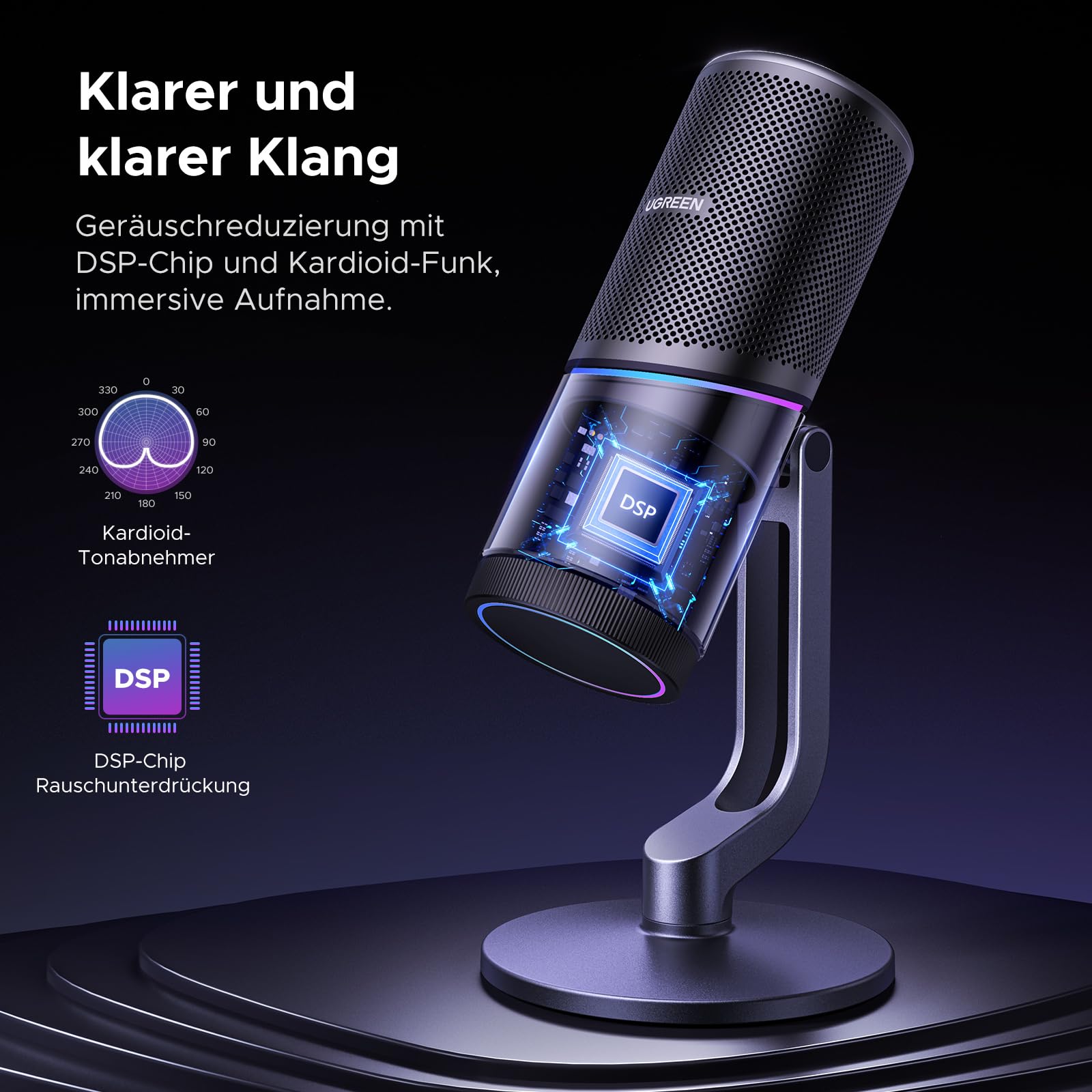 UGREEN Mikrofon Gaming für PC USB Microphone mit RGB Licht 24bit/96kHz Stummschalttaste Gaming Mic für PS5 /PS4 Kondensatormikrofon für Streaming, Podcasting, Aufnahme, Laptop