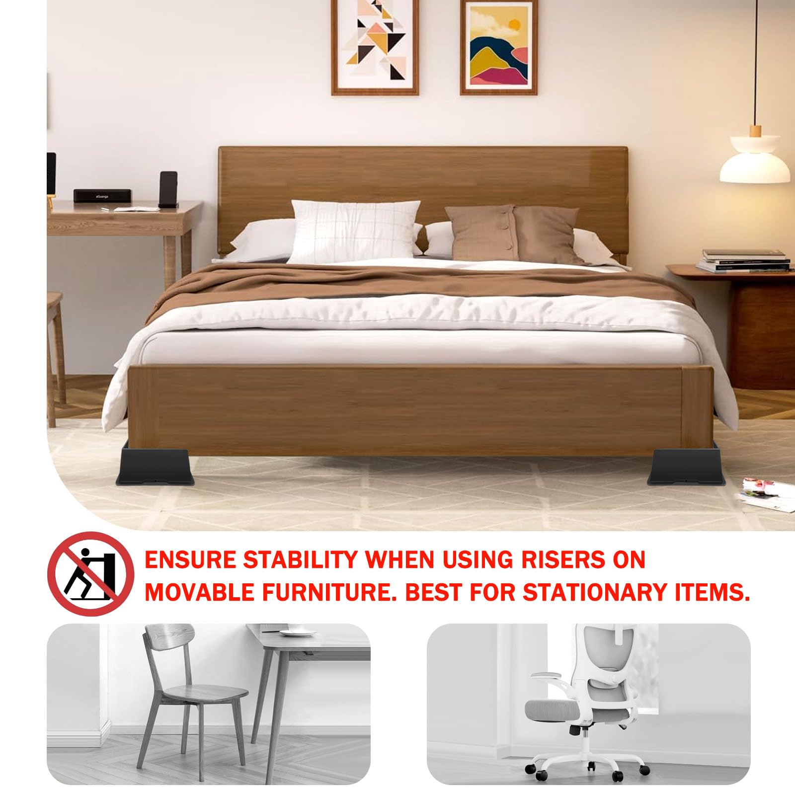 ANNKUT Elevadores de cama de 3 pulgadas resistentes, elevadores de sofá de gran tamaño, elevadores de muebles extra anchos para sofá, mesa, escritorio, cabecero, silla, elevador, bloques rectangulares