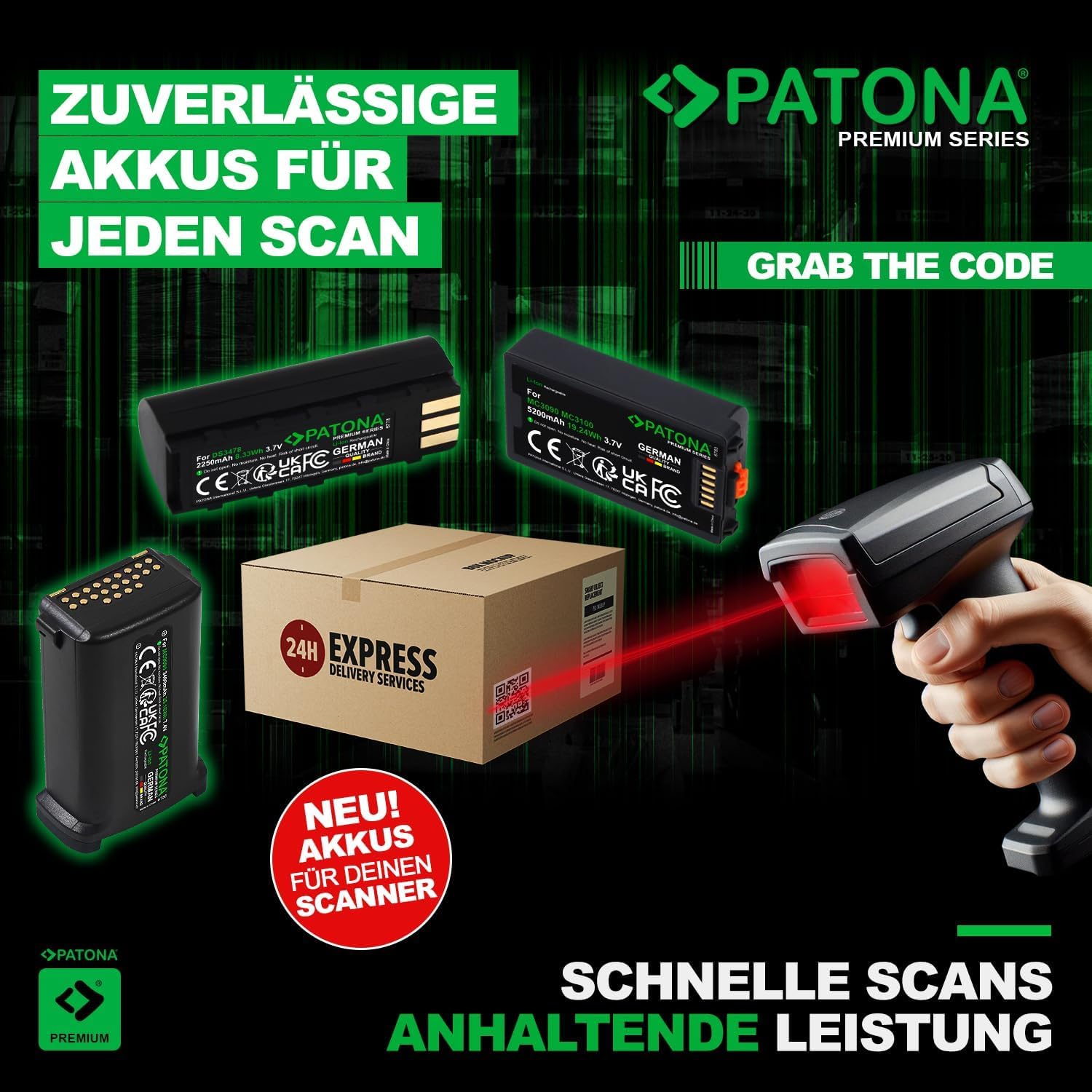 PATONA Akku für Zebra MC3200 MC32N0 MC3300 Motorola Ersatz BTRY-MC32-01-01 3,7V