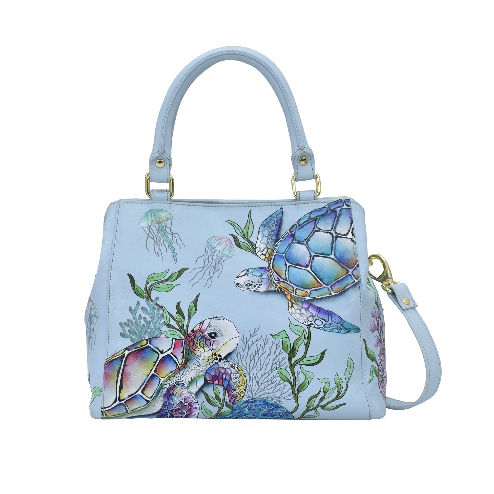 Anuschka Women’s Leather Satchel – Hand-Painted Genuine Leather Handbag with Detachable Strap for Everyday Use - 690, Satchel