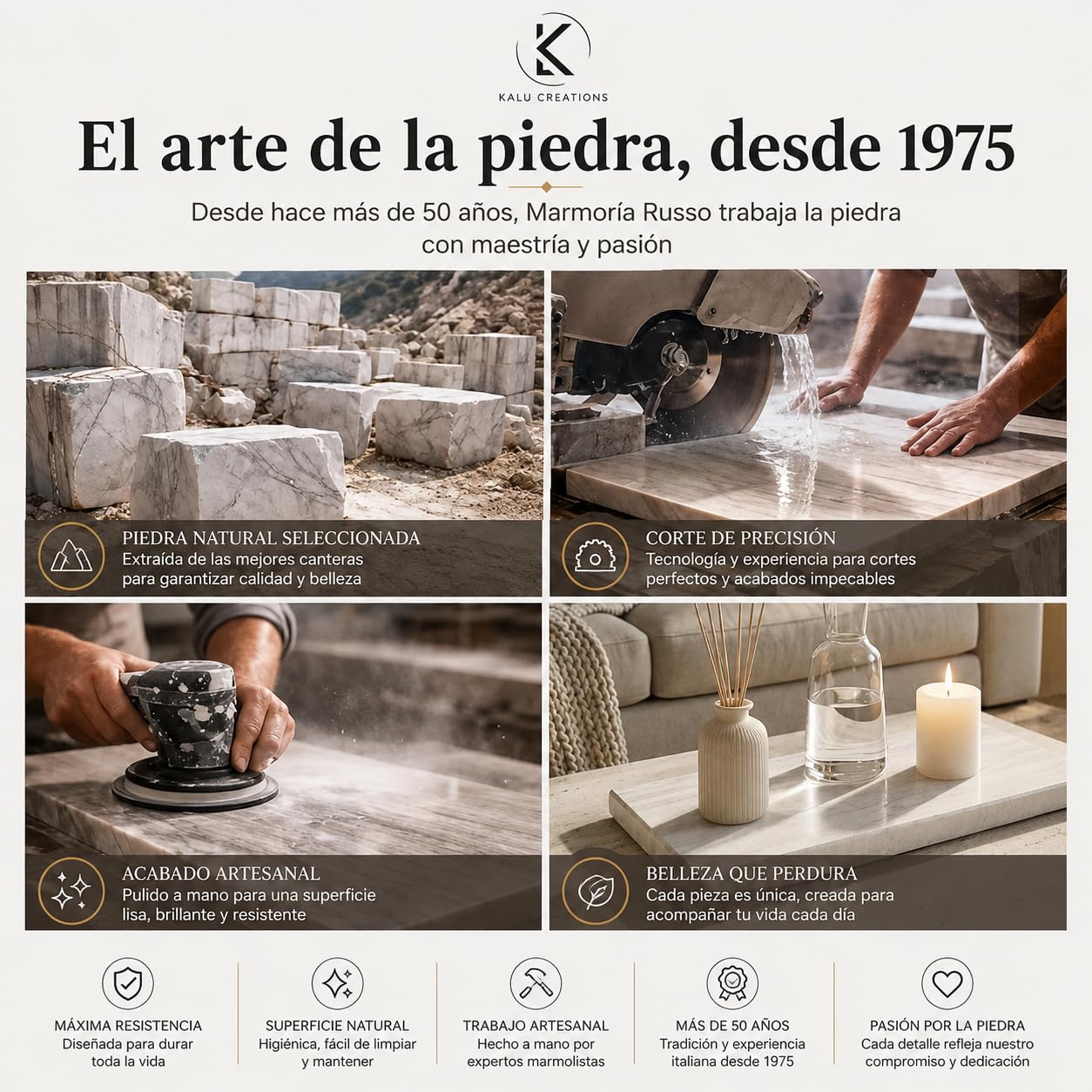 Tabla de cortar de mármol 40 × 30 cm – Piedra natural para cocina – Ideal para quesos, embutidos, sushi y aperitivos – Hecha a mano en Italia – Kalu Creations