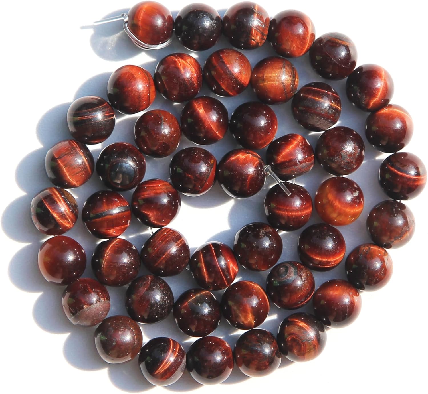 Qiwan Natural Gemstone Round Loose Beads, DIY Jewelry Making 1 Strand 15" (8mm, Natural Red Tiger's Eye)