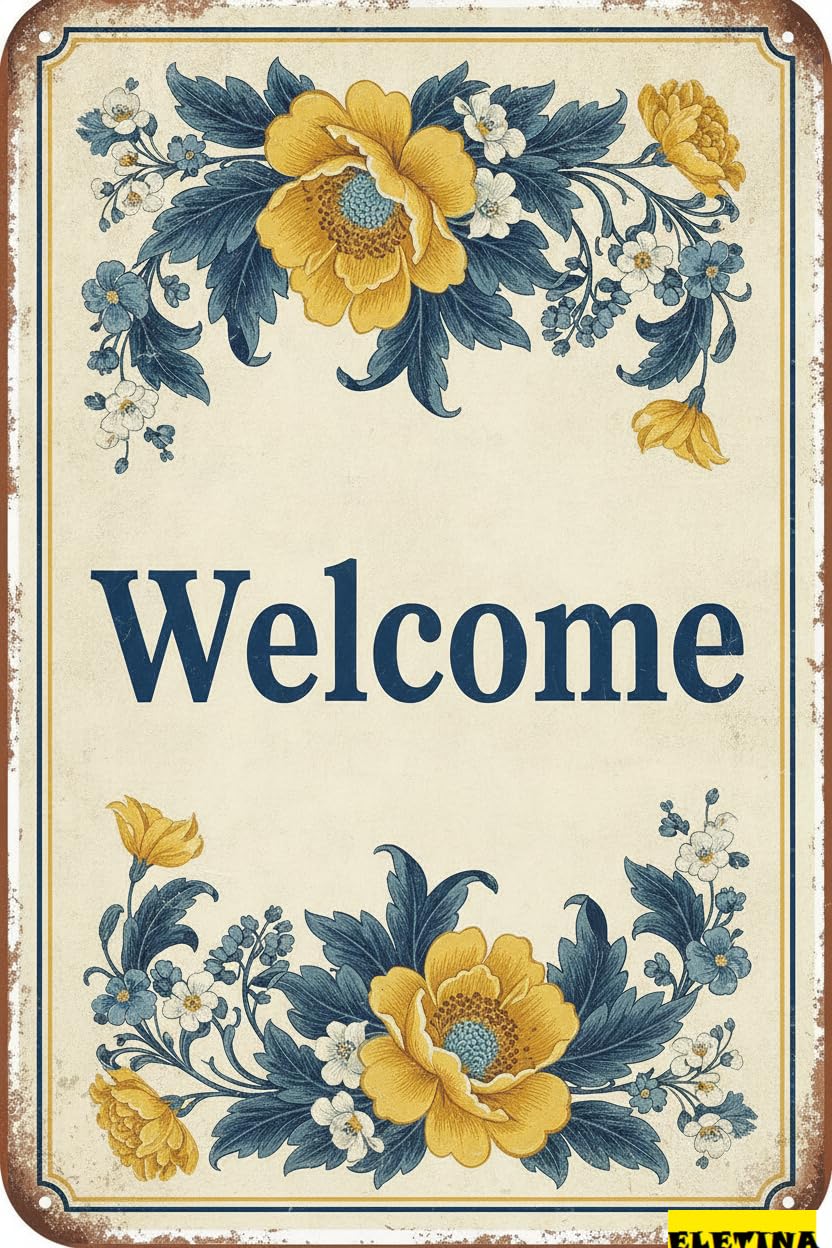 Personalized Sign for Man Cave Flowers Vintage Tin Sig Welcome Metal Tin Retro Home Bar Office Outdoor Wall Decor 8x12in Private Property Decorative