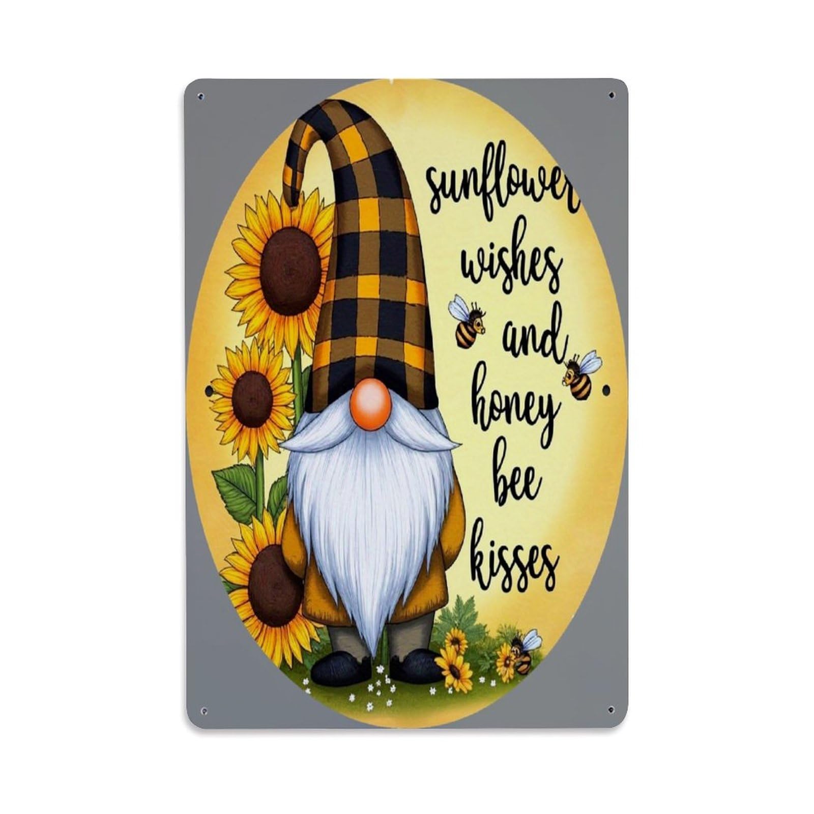 Jdfenggu Vintage Sunflower Wishes And Honey Bee Kisses Retro Metal Tin Sign, Metal Poster For Bar, Home, Man Cave, Kitchen, Laundry Room Art Decor 8X12 Inch