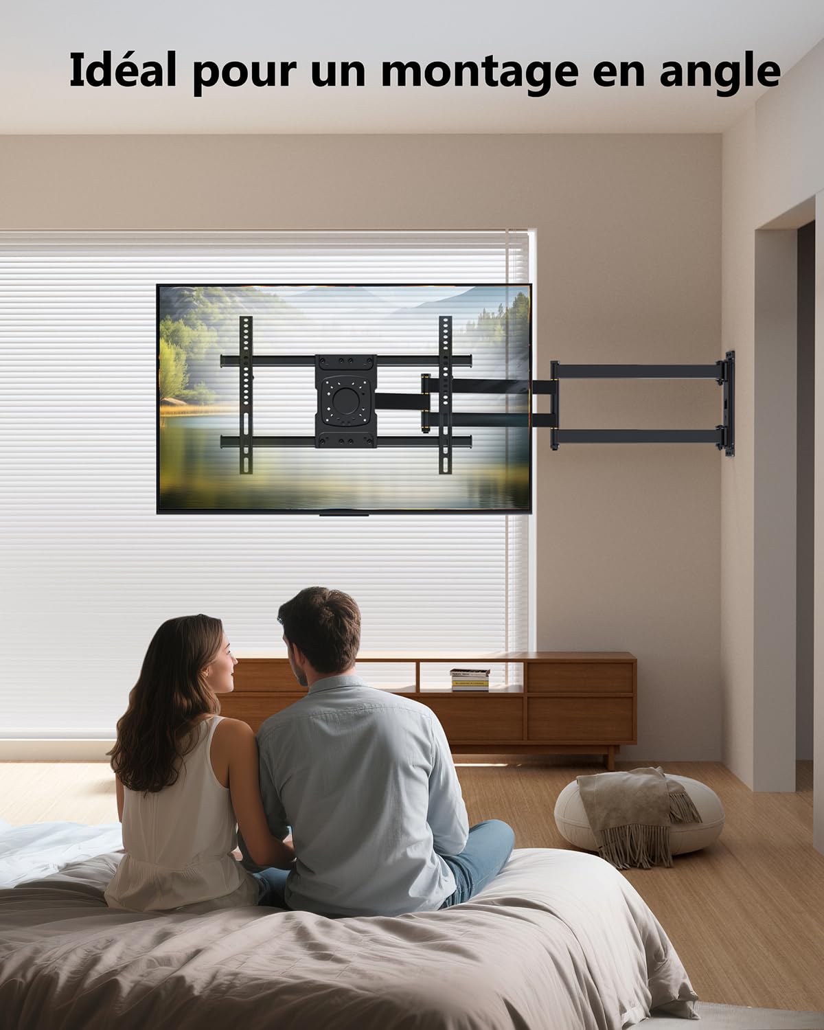 Support Mural TV à Extra Longue Portée 1016mm jusqu'à 45kg | Support TV Mural Orientable et Inclinable pour Téléviseurs 37-75 Pouces Plasma OLED LCD Incurvés/Plats Max. VESA 600x400mm