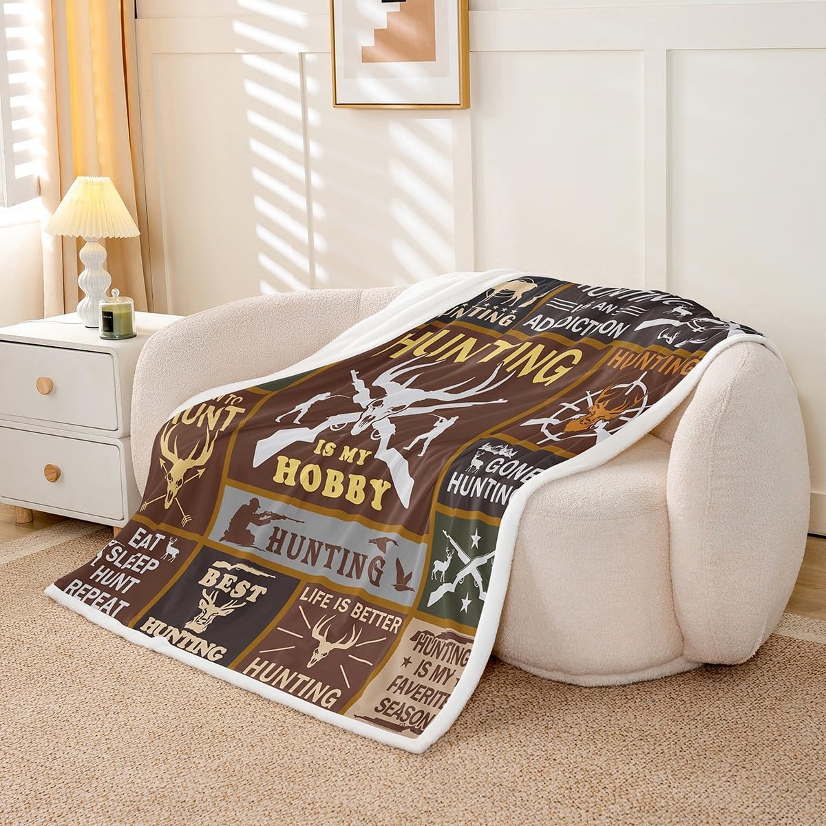 Feelyou Deer Hunting Plush Blanket for Bed Sofa Couch for Kids Hunting Gifts Sherpa Blanket Boys Girls Deer Antlers Plush Blanket for Bed Sofa Couch Farmhouse Fuzzy Blanket Queen 90"x90"