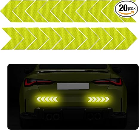 20 PCS Car Arrow Reflective Stickers, Waterproof Safety Warning Sign Reflective Decal, High Night Visibility Reflector Tape for Auto Trunk Rear Bumper Body, Car Accessories (Fluorescent Yellow)