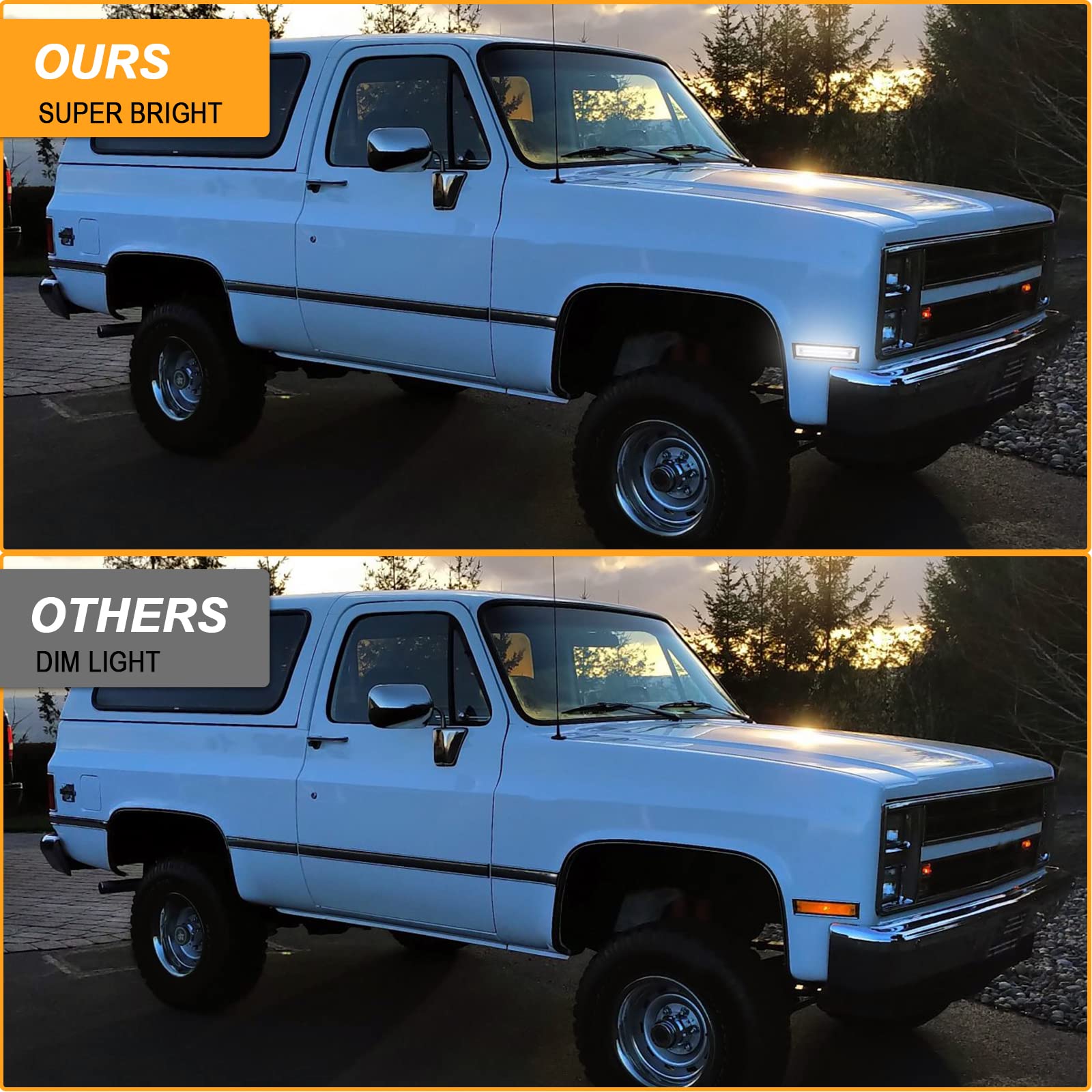 R&F Auto LED Front Side Marker Lights Replacement for C/K 1500 2500 C10 C20 Suburban Blazer Jimmy Front Bumper Side Marker Reflector Lamp Clear Lens White Light Color