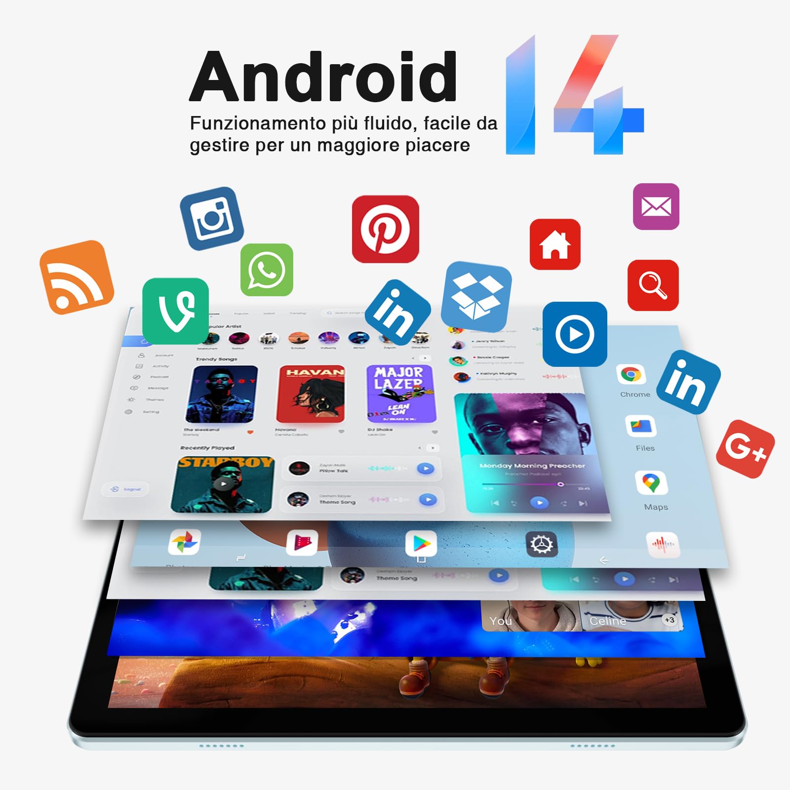 DOOGEE T10W Tablet 10 Pollici, Android 14 Tablet, 8000mAh, Dual 4G LTE + 5G WiFi Tablet, 9GB RAM + 128GB ROM(TF 1TB), TÜV Luce Blu Bassa/Face ID/OTG/ BT5.0/1280 * 800/5MP/3.5mm Jack Blu