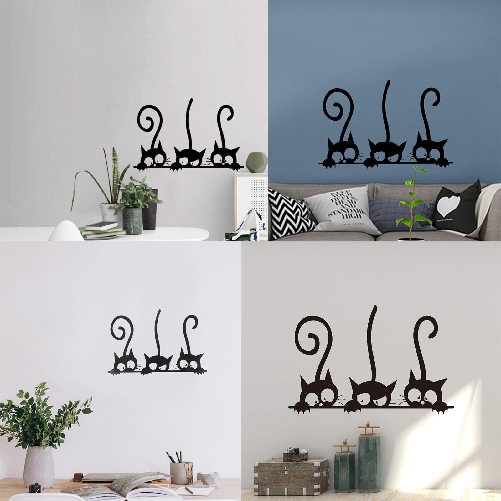 Combinación de Vinilos Gato, 8 Piezas Tres Negro Gato Pared Pegatinas, Pegatinas Desmontables Gato Papel, Adhesivo Mural Gatito, para la Decoración del Aula de Vidrio de la Habitación de los Niños