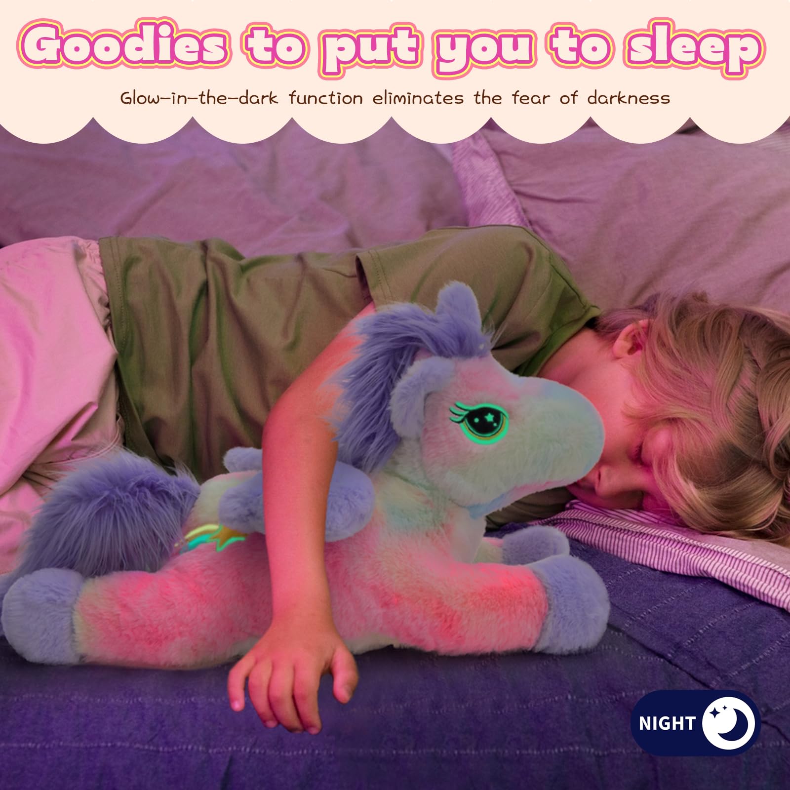 MorisMos Unicornio Peluches Gigante, 50cm Mamá con 3 Kawaii Bebés, Realistas Suave Juguete de Peluche Grande Regalos para Niñas, Niños, Cumpleaños Navidad — view 4