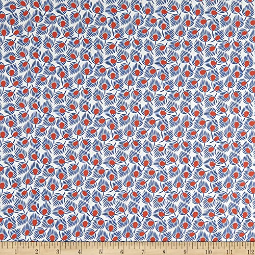 Paintbrush Studio Digital Japanese Garden Fan Leaves Red/Blue, Cut By The Yard