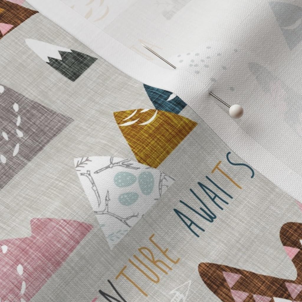 Spoonflower Fabric - Adventure Awaits Pink Small Girl Explore Mountain Outdoors Mountains Printed on Petal Signature Cotton Fabric by The Yard - Sewing Quilting Apparel Crafts Decor