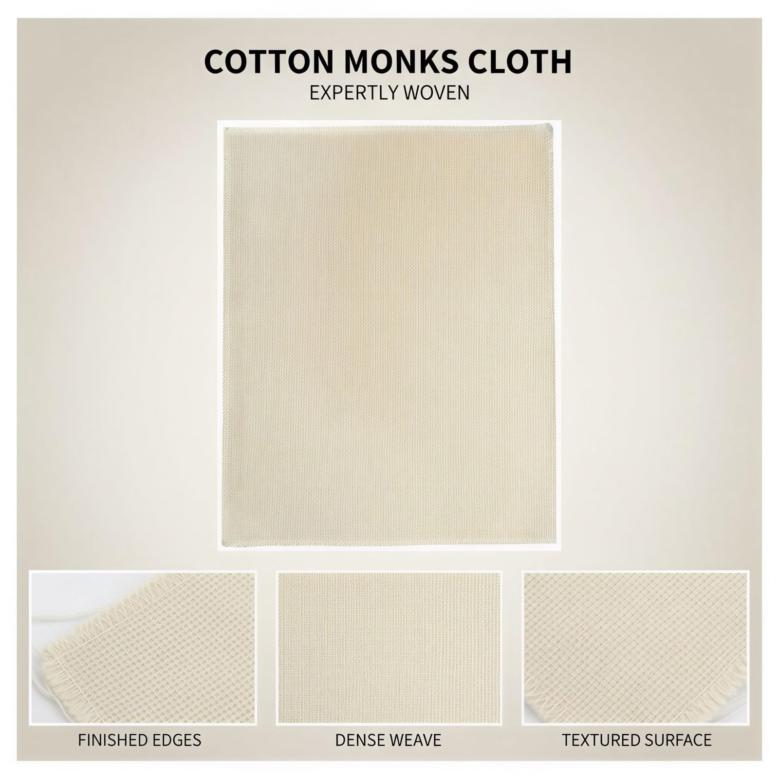 Monks Cloth Stoff aus ungebleichter Baumwolle, 59,1 x 39,4 in Punch Needle Tufting Cloth, DIY Stickgrundlage mit fixierten Kanten, breite Basis für Rug Hooking, Stickerei und Handarbeiten