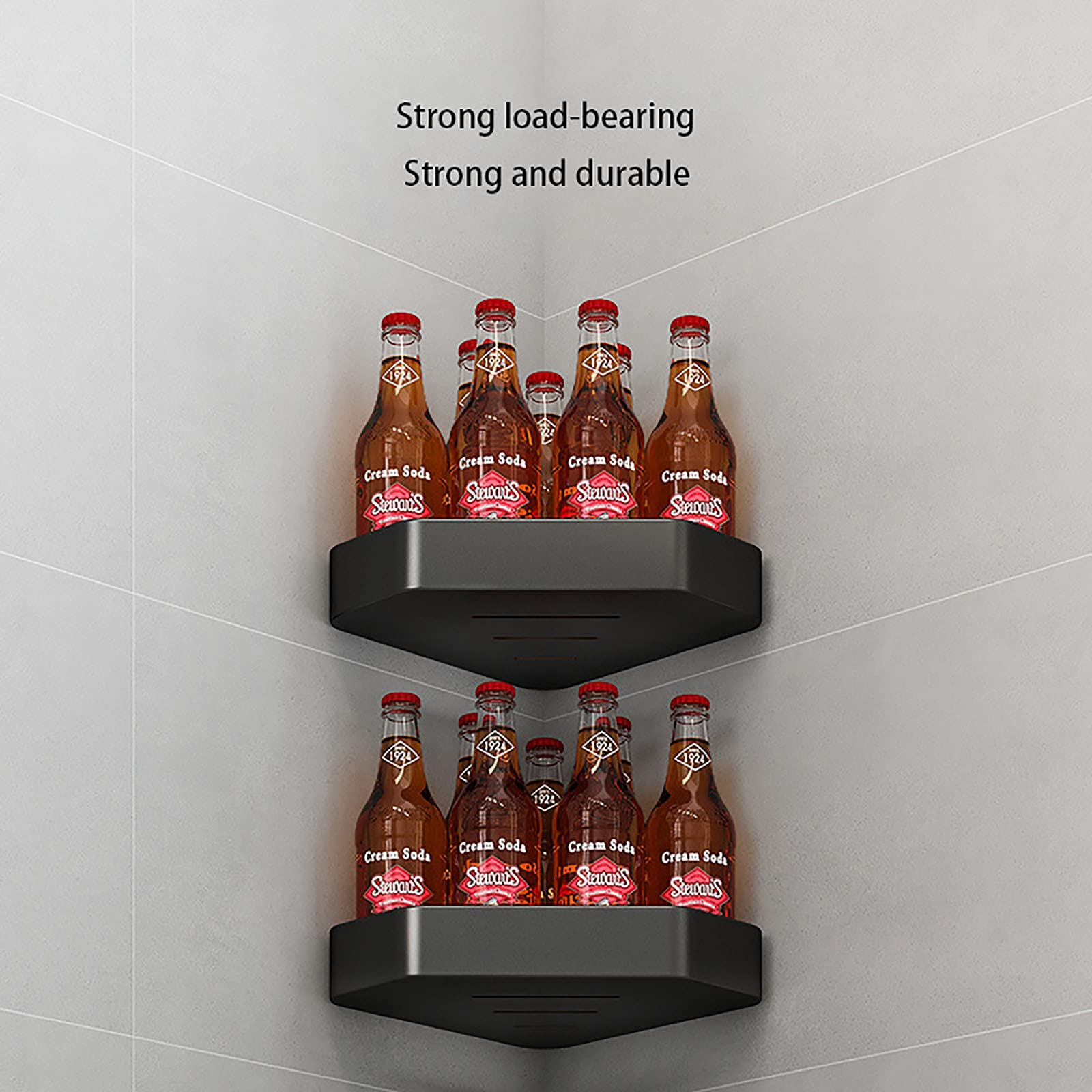 Exquisitos estantes de baño, organizador de ducha de esquina de baño, adhesivo montado en la pared, estantería de ducha de aluminio para cocina, baño, 1 unidad