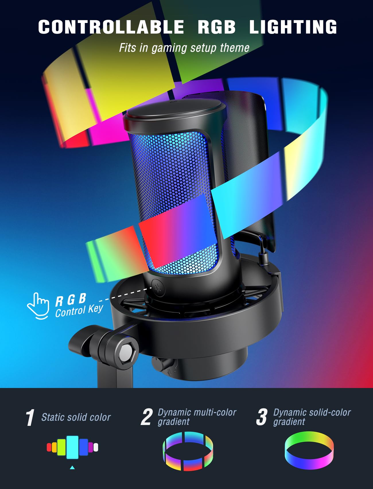 FIFINE Gaming Microphone, USB PC Mic for Streaming, Podcasts, Recording, Condenser Computer Desktop Mic on Mac, with RGB Control, Mute Touch, Headphone Jack, Pop Filter, Stand-AmpliGame A8