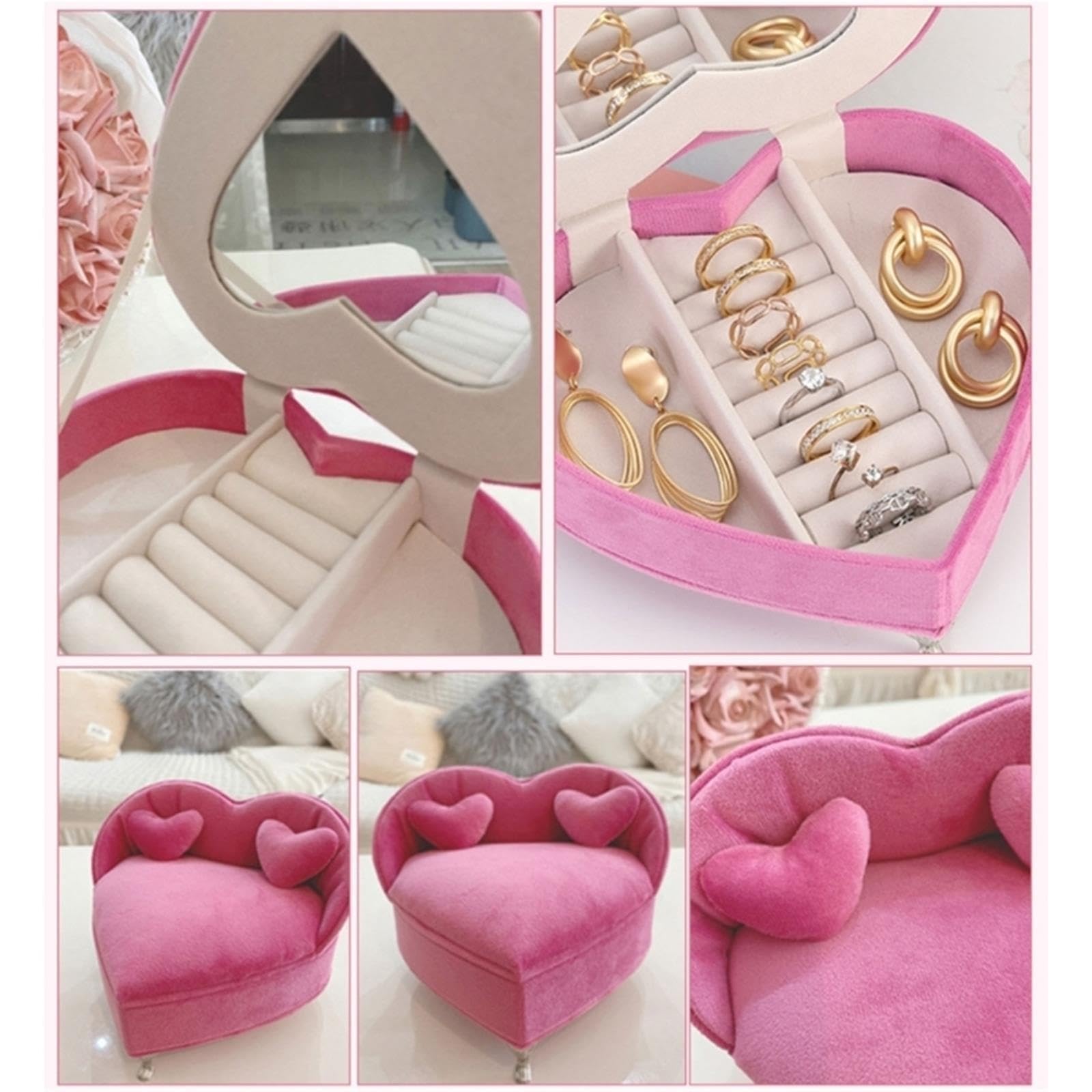 Boîte Bijoux Forme Canapé Organisateurs de bijoux en flanelle rose