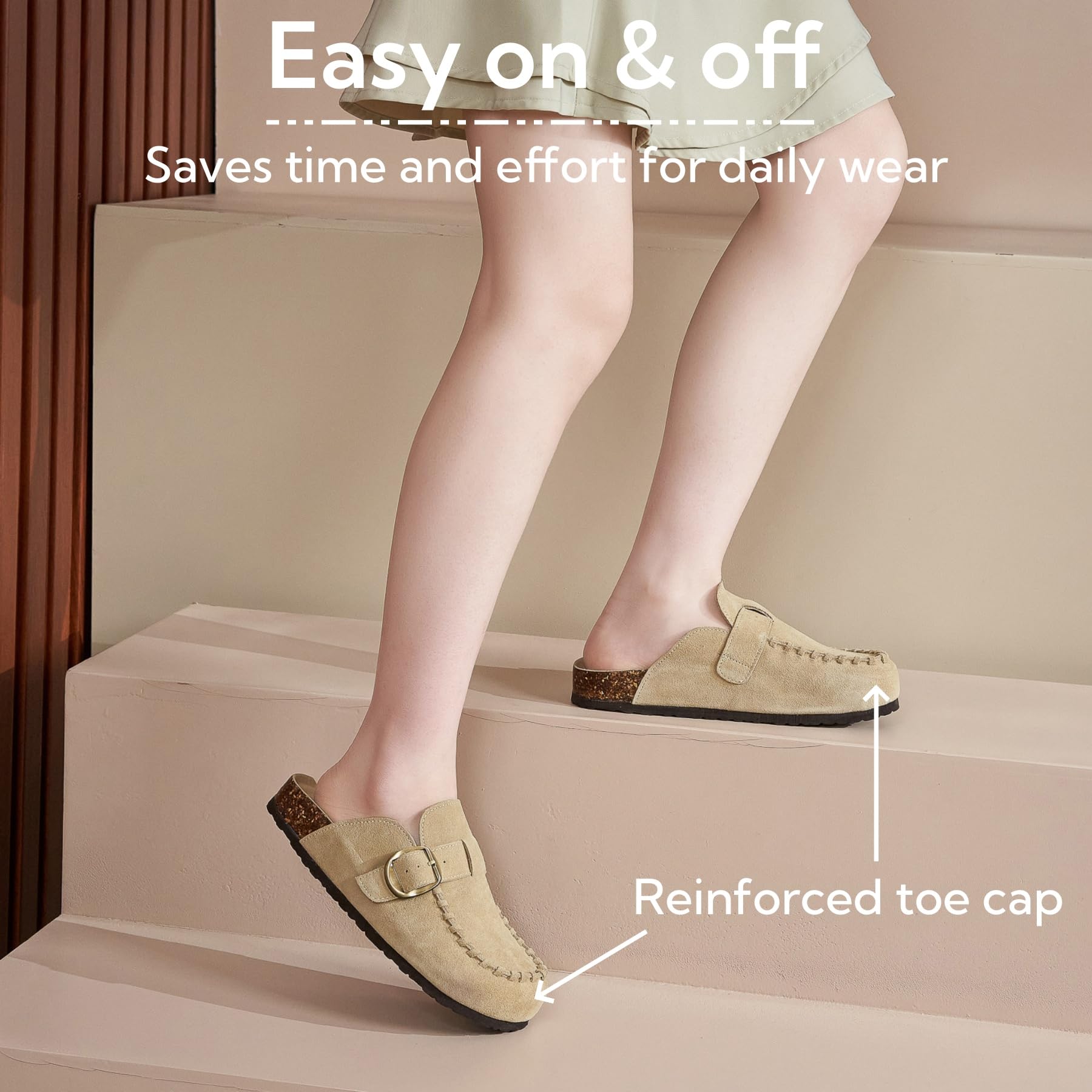 SMajong Mules et Sabots Homme Femme Confortables Cuir Liège Chaussons Classique Pantoufles avec Boucle Chaussures de Jardin d'Intérieur Extérieur GR.36-44 EU