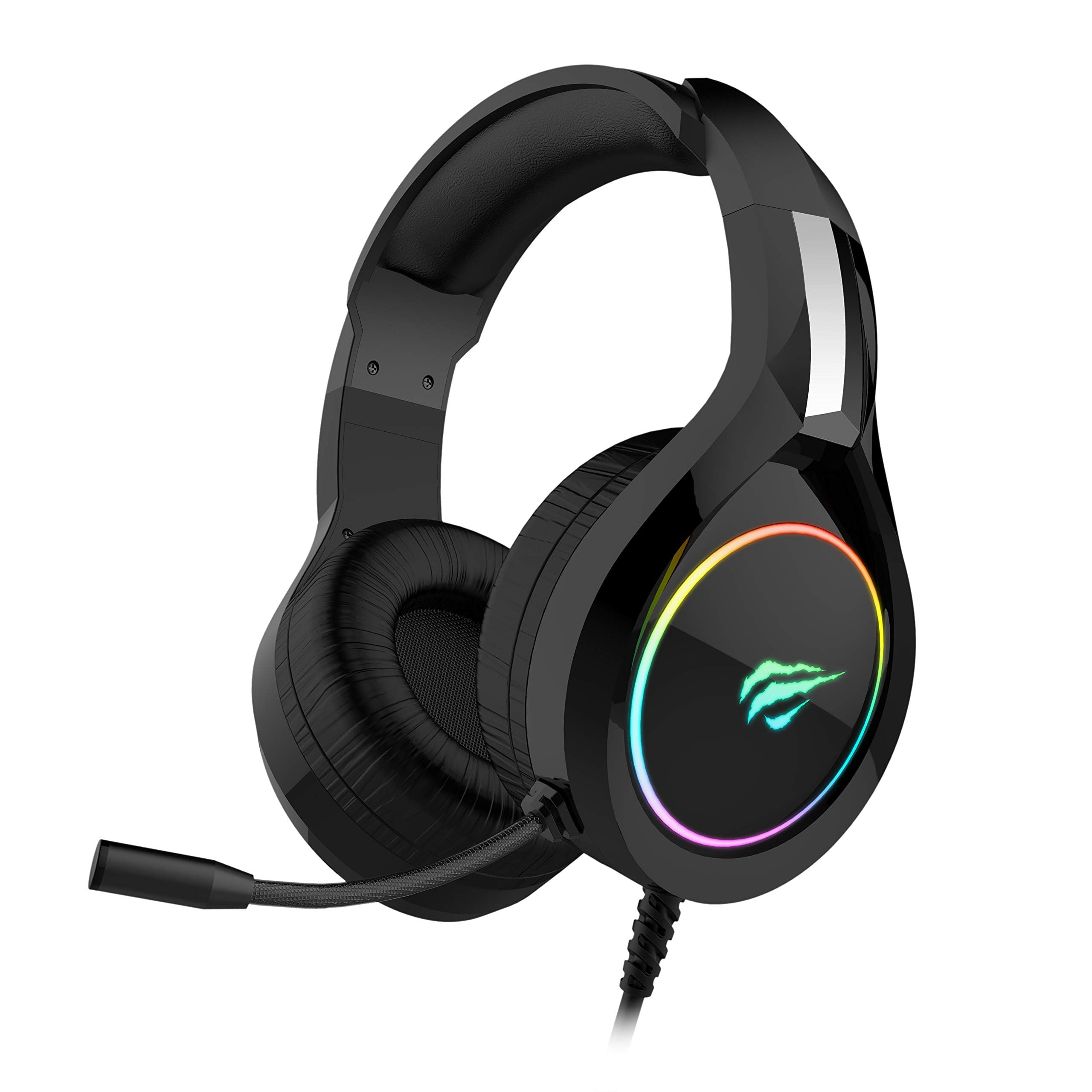 havit h2232d over ear wired gaming headset with boom microphone & rgb led for pc, laptop, ps4, xbox, switch