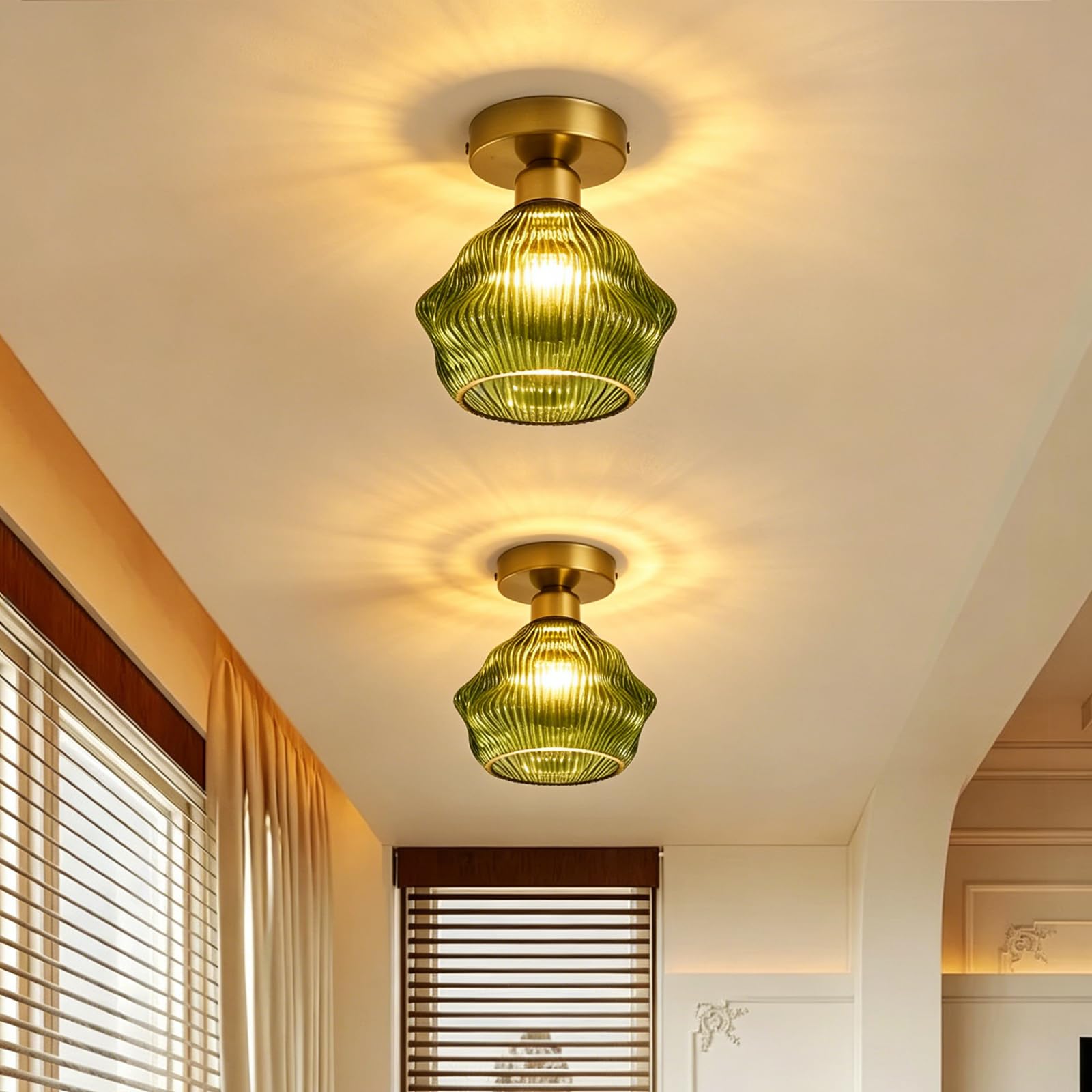 ALYRTESPL Pack of 2 Ceiling Light Green Shade Lighting Fixture (Round B)