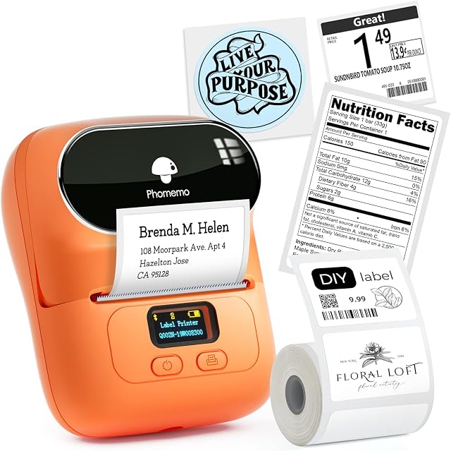 Phomemo M110 Portable Wireless Thermal Label Printer, Bluetooth Label Maker Machine for Phone & PC, Barcode Printer for Clothing, Jewellery, Retail, Home, with 1 Roll 40x30mm Label