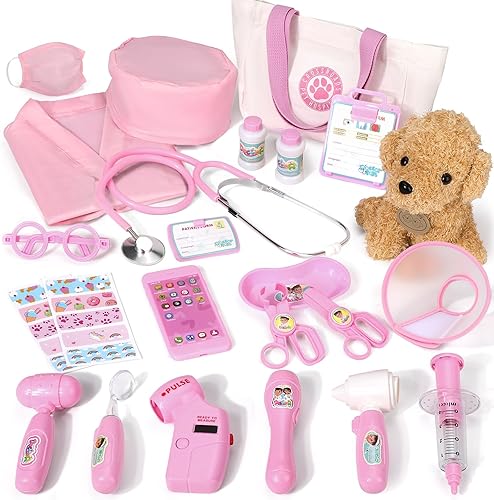 Miniatura 10 de Kit médico duradero para niños, 27 piezas de juguete médico de lujo con estetoscopio real, kit médico para niños pequeños y niñas, regalo de