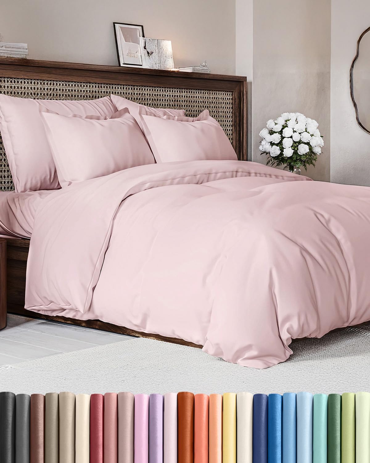 Duvet Cover Full Size - Extra Soft Full Size Duvet Cover - Lightweight & Breathable - Easy Care & Fade Free with Zipper Closures & Ties - 80" x 90" Inches - (Lavender Pink) Comforter Not Included