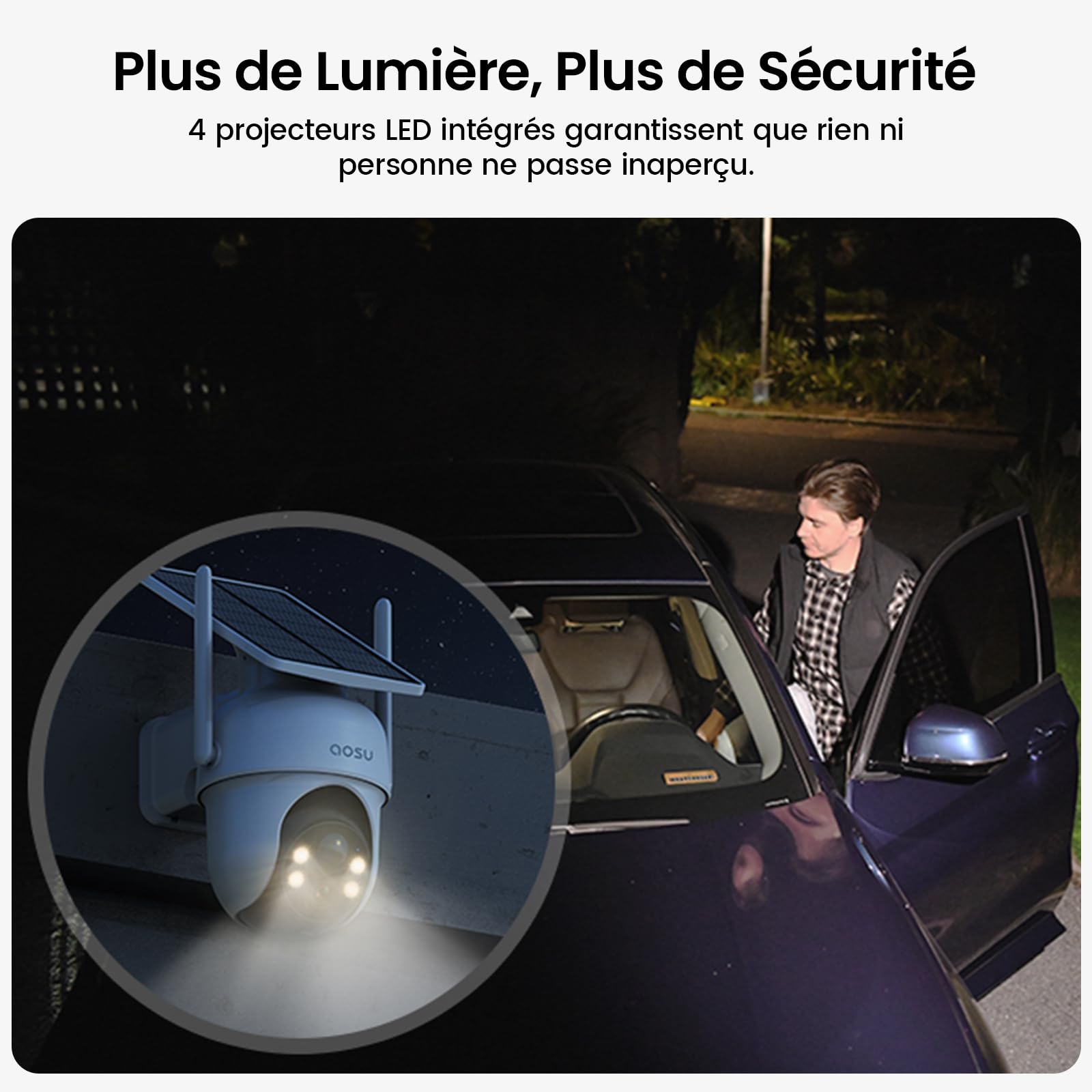 aosu 2K Camera Surveillance WiFi Exterieure sans Fil Solaire, Kit 2 Caméras + aosuBase, sans Abonnement Requis Stockage Local, 360° PTZ Suivi Automatique Détection Vision Nocturne Couleur, 5G/2.4GHz