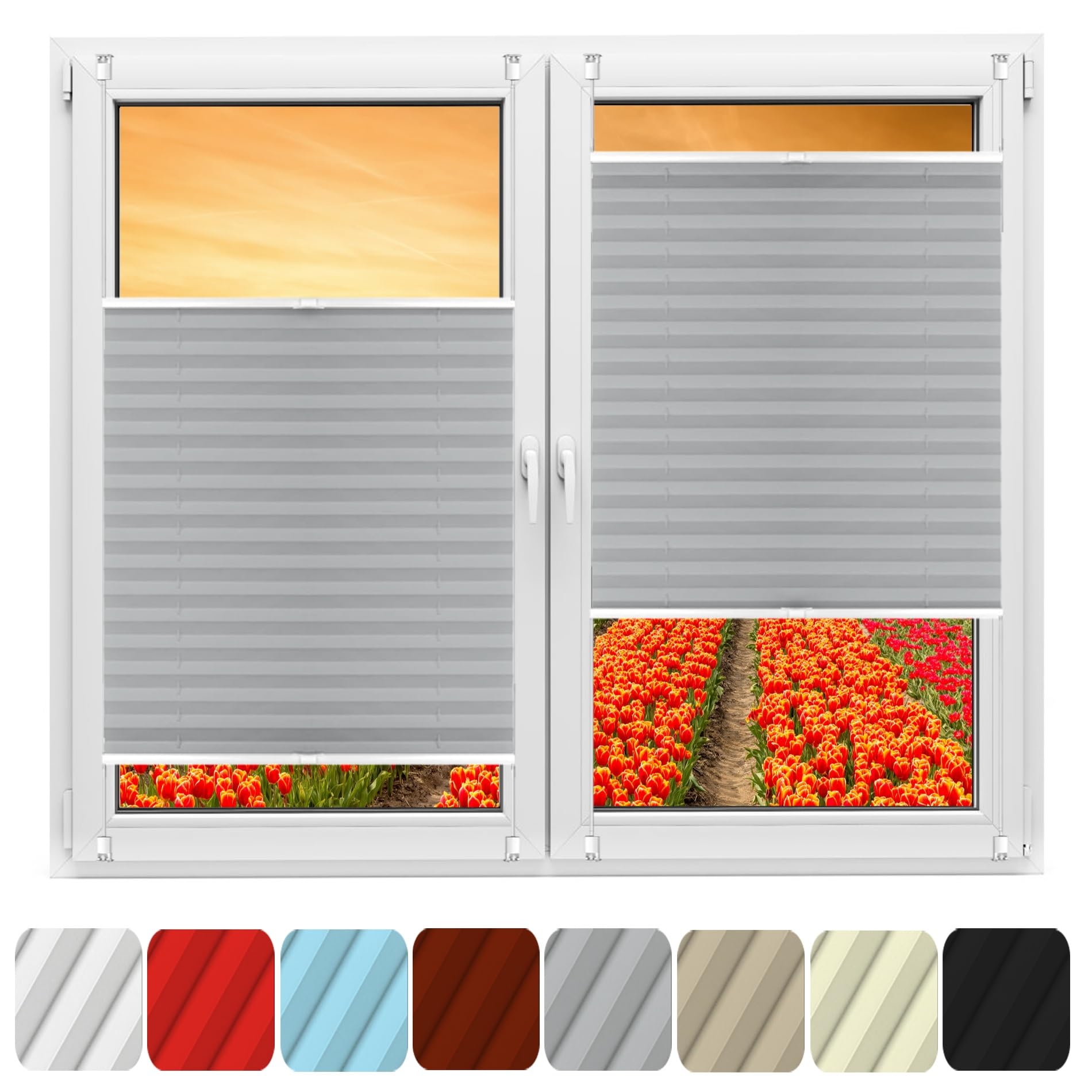 Pack Pleated Fabric Blind 50 x 120 cm Easyfix, Privacy Protection Temporary Blinds Curtains Quick Fix and Easy to Install for Bedroom Bathroom Kitchen, Grey
