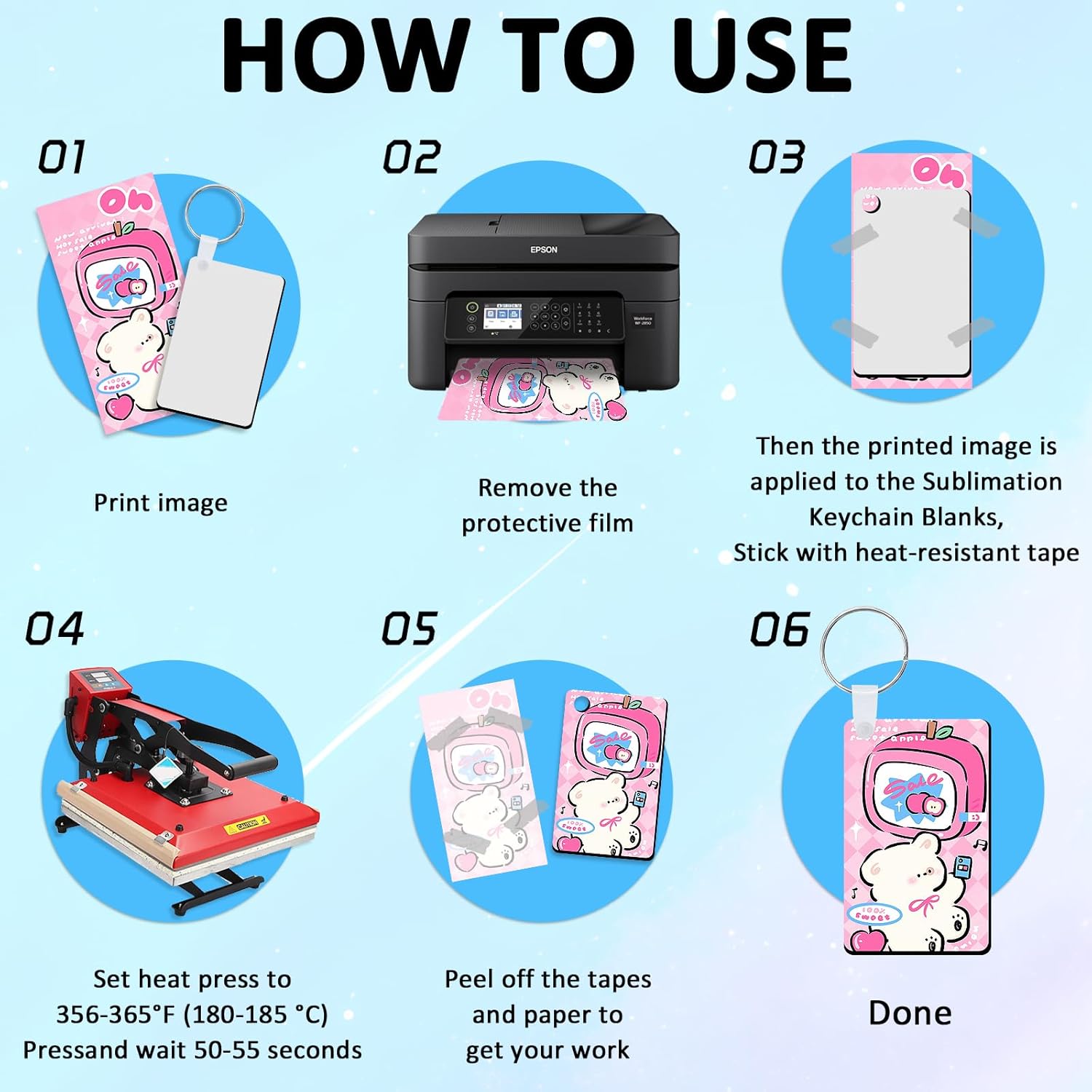 100 Pack Sublimation Keychain Blanks, MDF Double Sided Sublimation Blanks Keychain with 100 Rings and Clips for DIY and Custom Design Work - Image 5