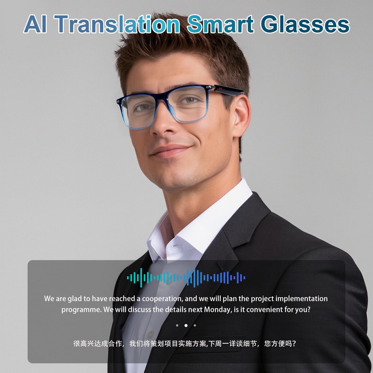 AI Smart Glasses, Bluetooth 6.0 Real-Time Translation Glasses for Men Women with 164 Languages & Accents，Color-Changing Lenses, No Subscription， Audio Sunglasses with Speaker for Business Travel（Pink）