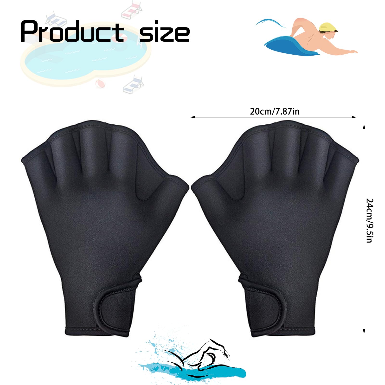 Aquatic Handschuhe 1 Paar,Schwimmhandschuhe Webbed Handschuhe Schwimmflossen Wasserdicht Schwimmhandschuhe mit Einstellbare Trageschlaufe Paddel Trainingsschwimm Handschuhe für Erwachsene (L)