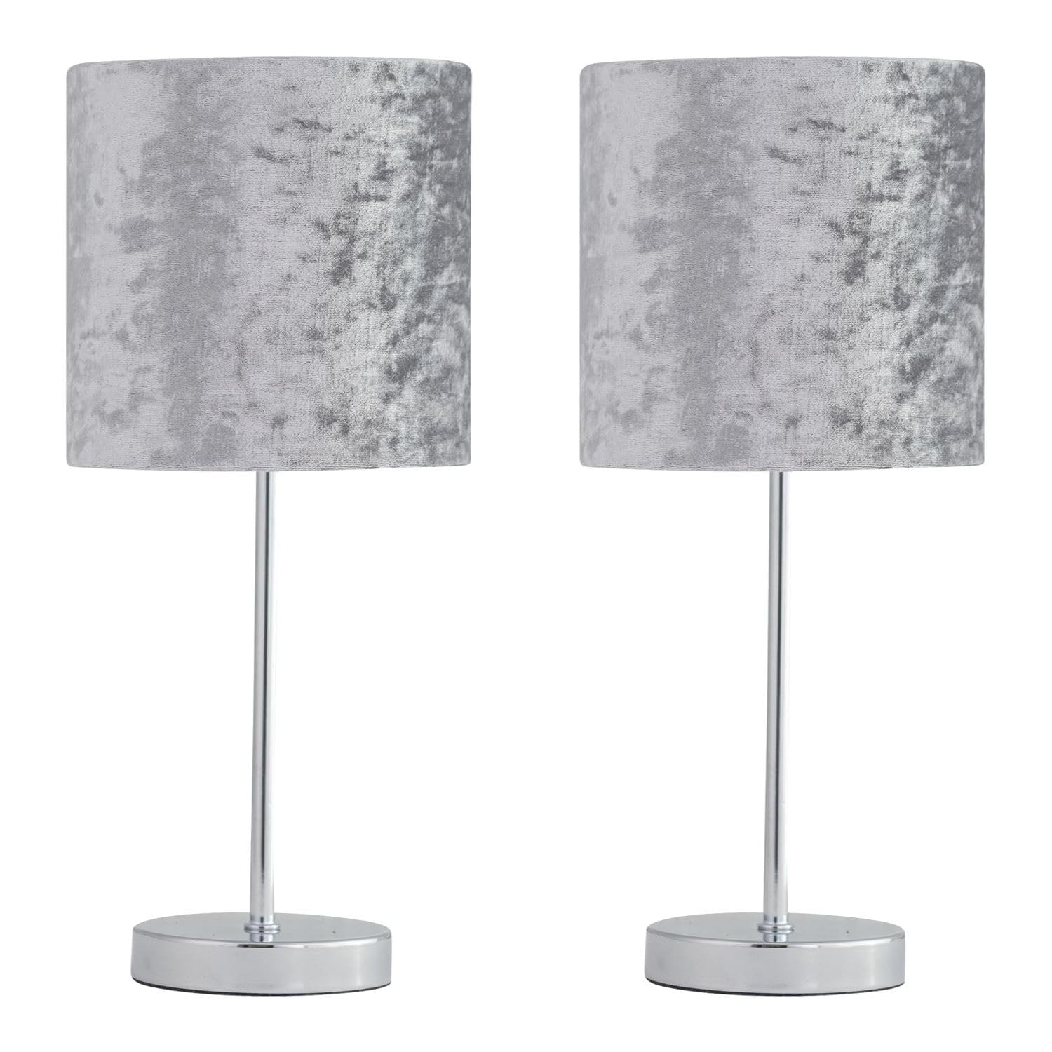 First Choice Lighting Set Of 2 Chrome Touch Table Lamp With Grey Crushed Velvet Shades from B&Q