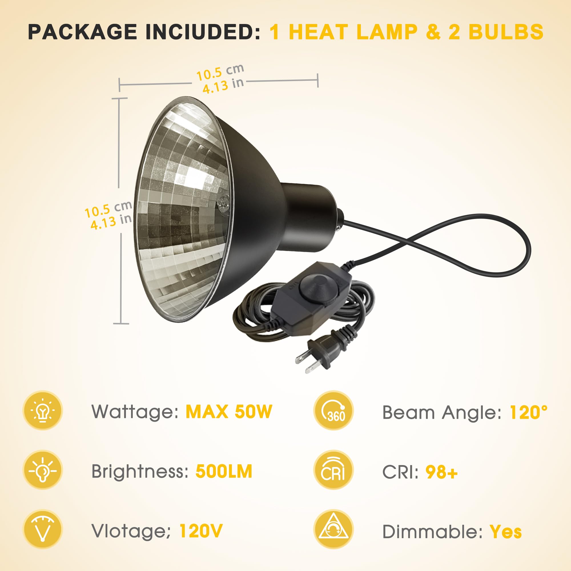 Briignite Reptile Heat Lamp 50W G9 Halogen Heat Bulb & Dome Reptile Light Fixture, Aluminum Reflector, UVA Basking Light for Reptiles, Dimmable Heat Lamp for Chicken Turtle Snake Gecko Lizard - image 3