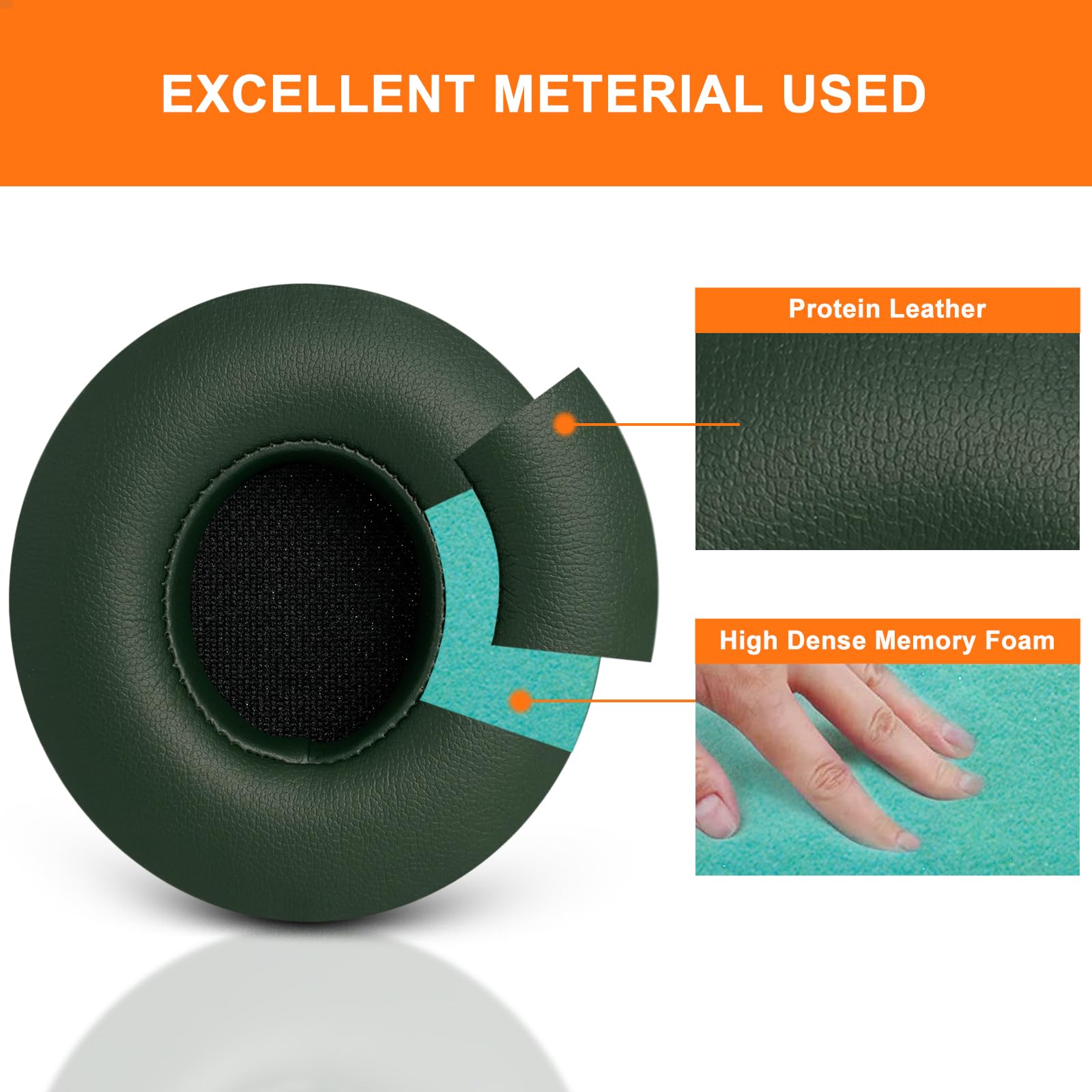 GVOEARS - Almohadillas de repuesto para auriculares inalámbricos Beats Solo 2/3 con cable con espuma viscoelástica de cuero suave con aislamiento de ruido (verde negruzco)
