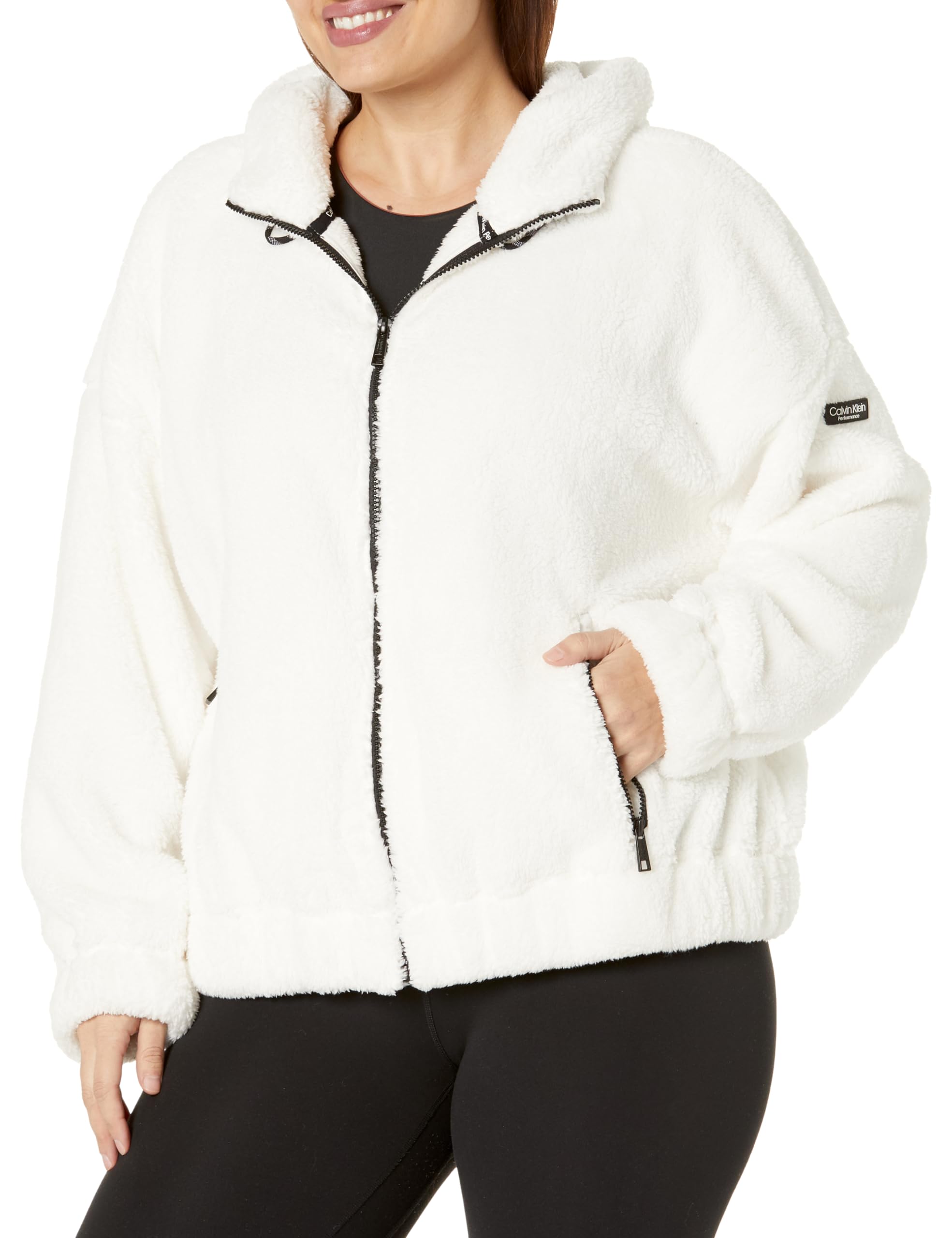 Calvin Klein Womens Plus Rope Detail Oversized Hoodie Sherpa Zip