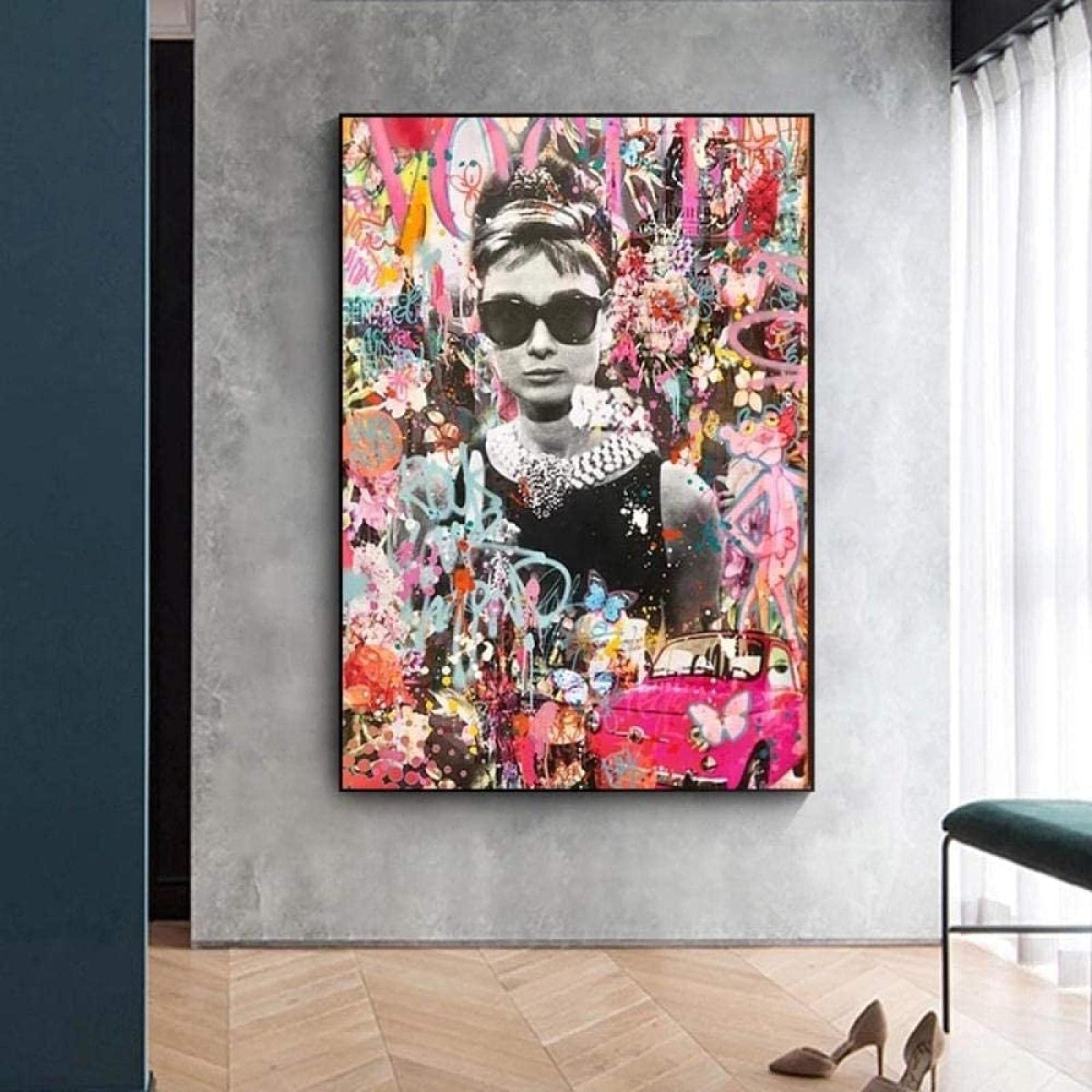 wall pictures 23.6x31.5in(60x80cm) No Frame Pop Graffiti Art Audrey Hepburn Portrait Art Prints Street Art Celebrity Poster Wall Pictures Living Room Decor